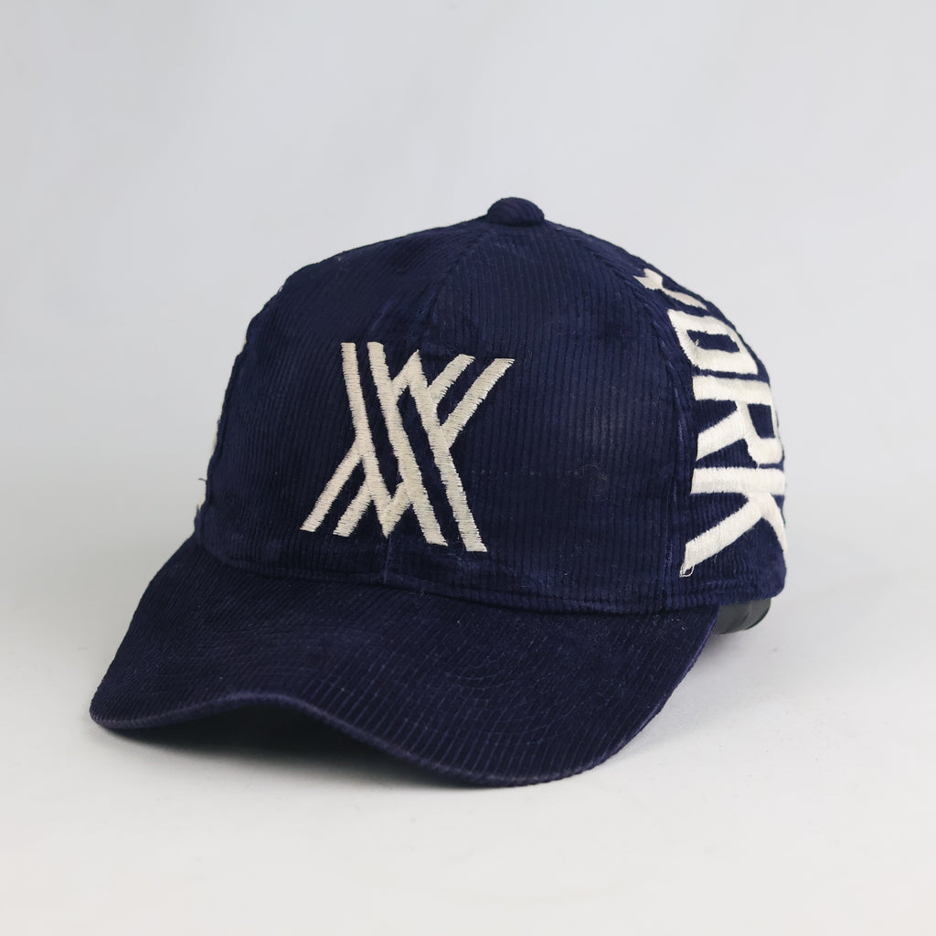 Thrifted Navy Blue Corduroy Graphic Snapback Cap – Unisex Streetwear (56-57 cm) | 11009