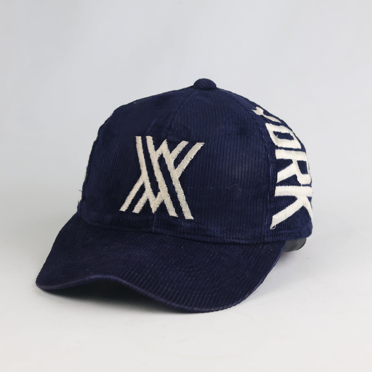 Thrifted Navy Blue Corduroy Graphic Snapback Cap – Unisex Streetwear (56-57 cm) | 11009