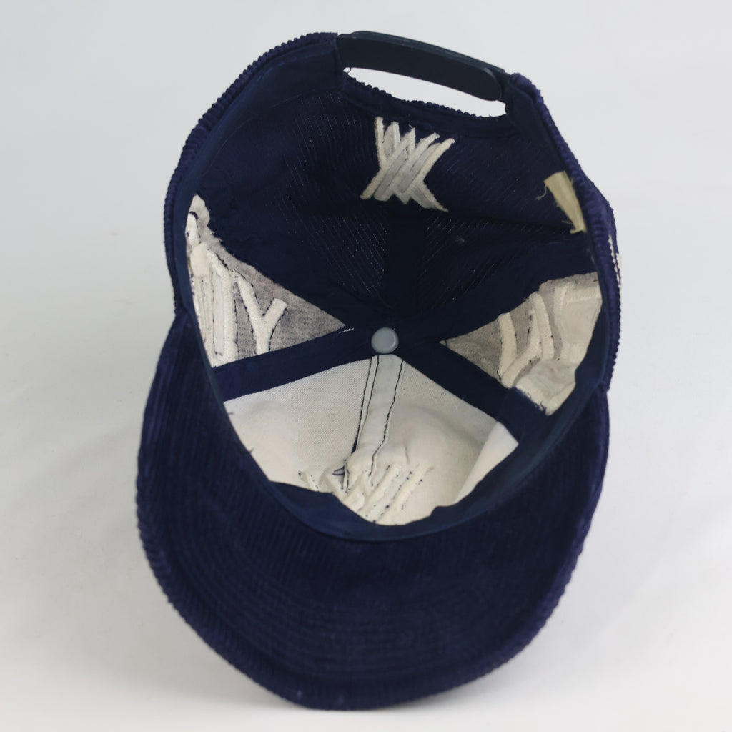 Thrifted Navy Blue Corduroy Graphic Snapback Cap – Unisex Streetwear (56-57 cm) | 11009