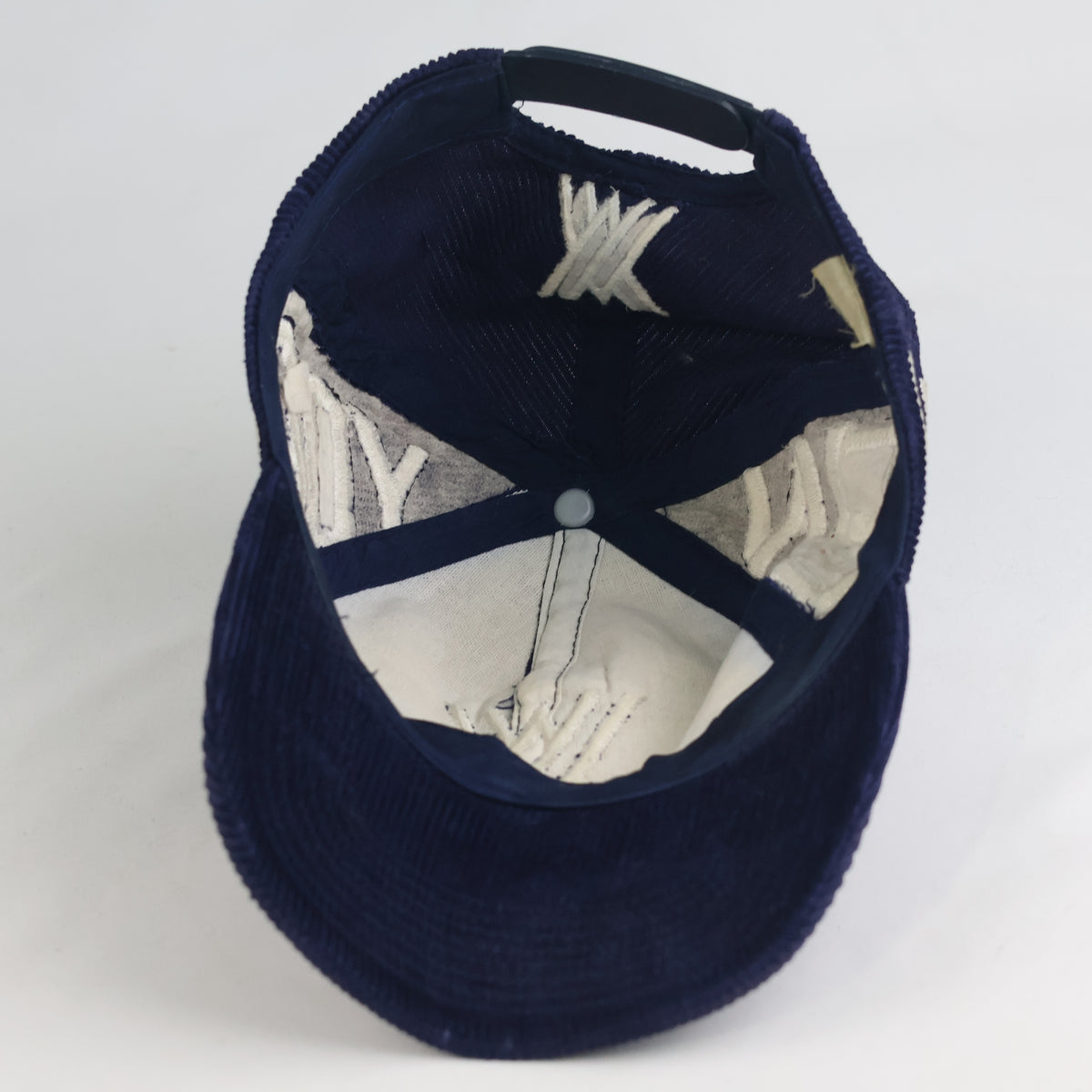 Thrifted Navy Blue Corduroy Graphic Snapback Cap – Unisex Streetwear (56-57 cm) | 11009