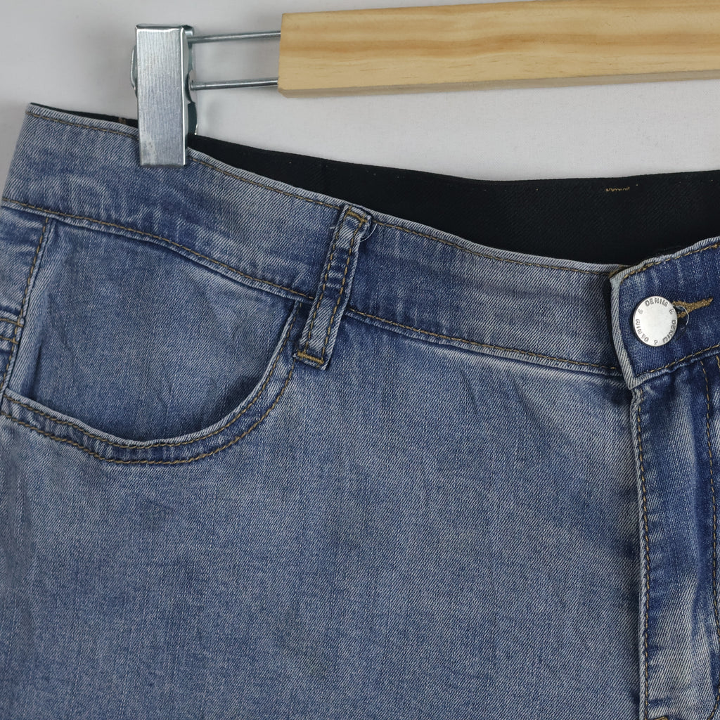Thrifted Men's V.Cut Blue Elastic Waist Denim Waist:34/ J1084