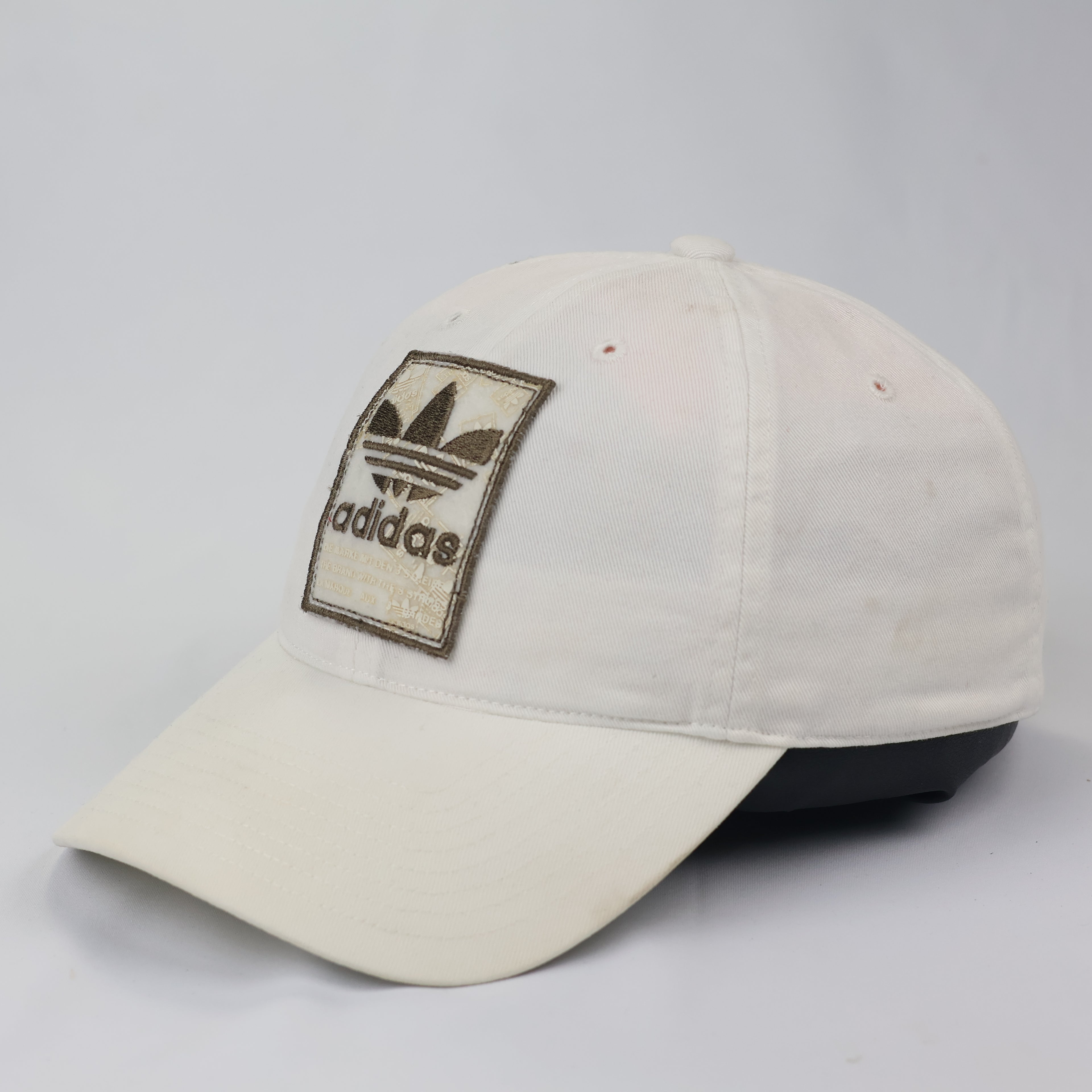 Thrifted adidas Originals Cream Cotton Cap with Leather Strap