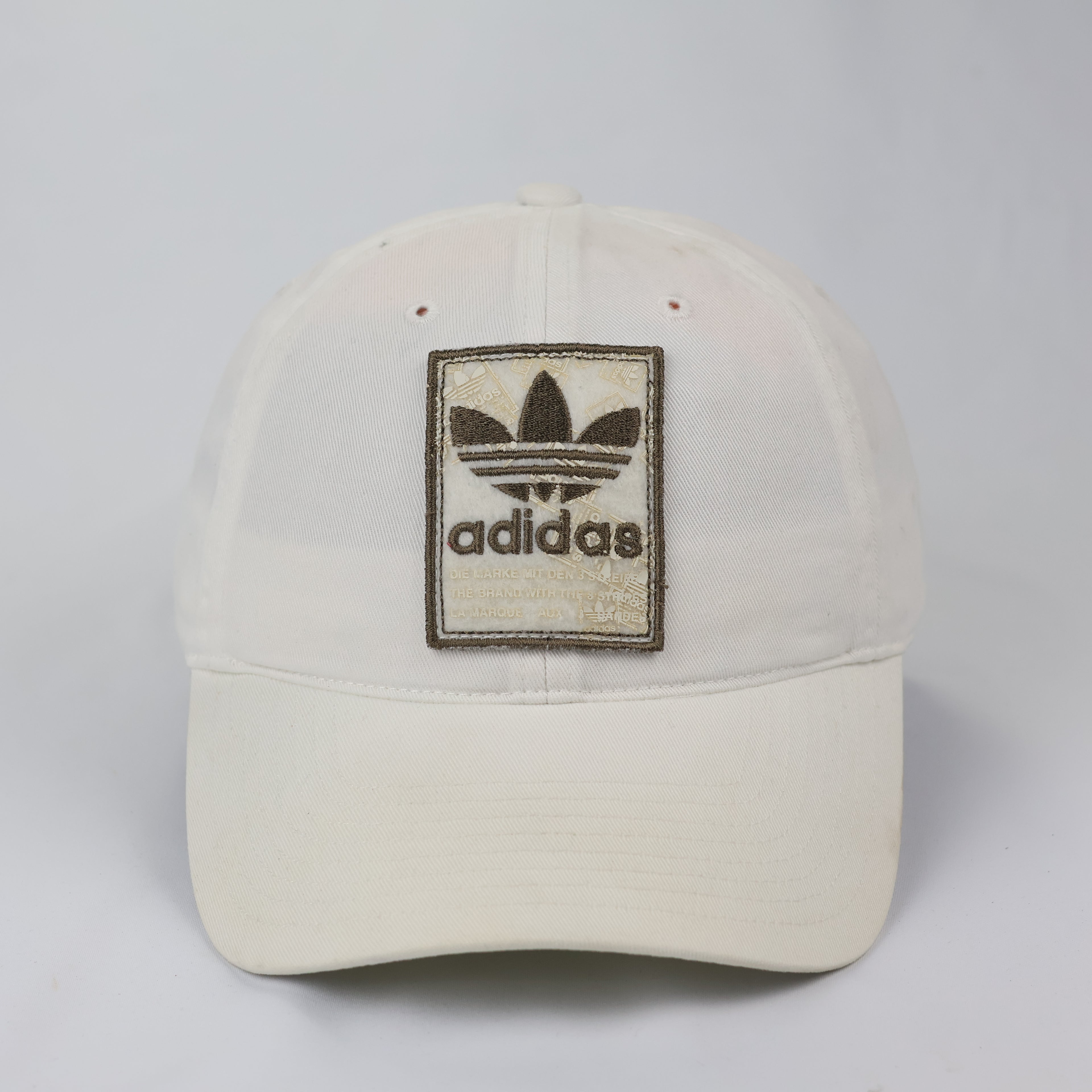 Thrifted adidas Originals Cream Cotton Cap with Leather Strap