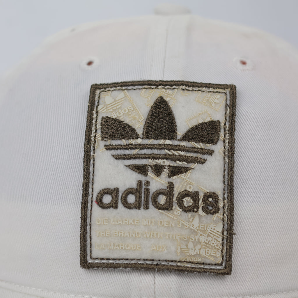 Thrifted adidas Originals Cream Cotton Cap with Leather Strap