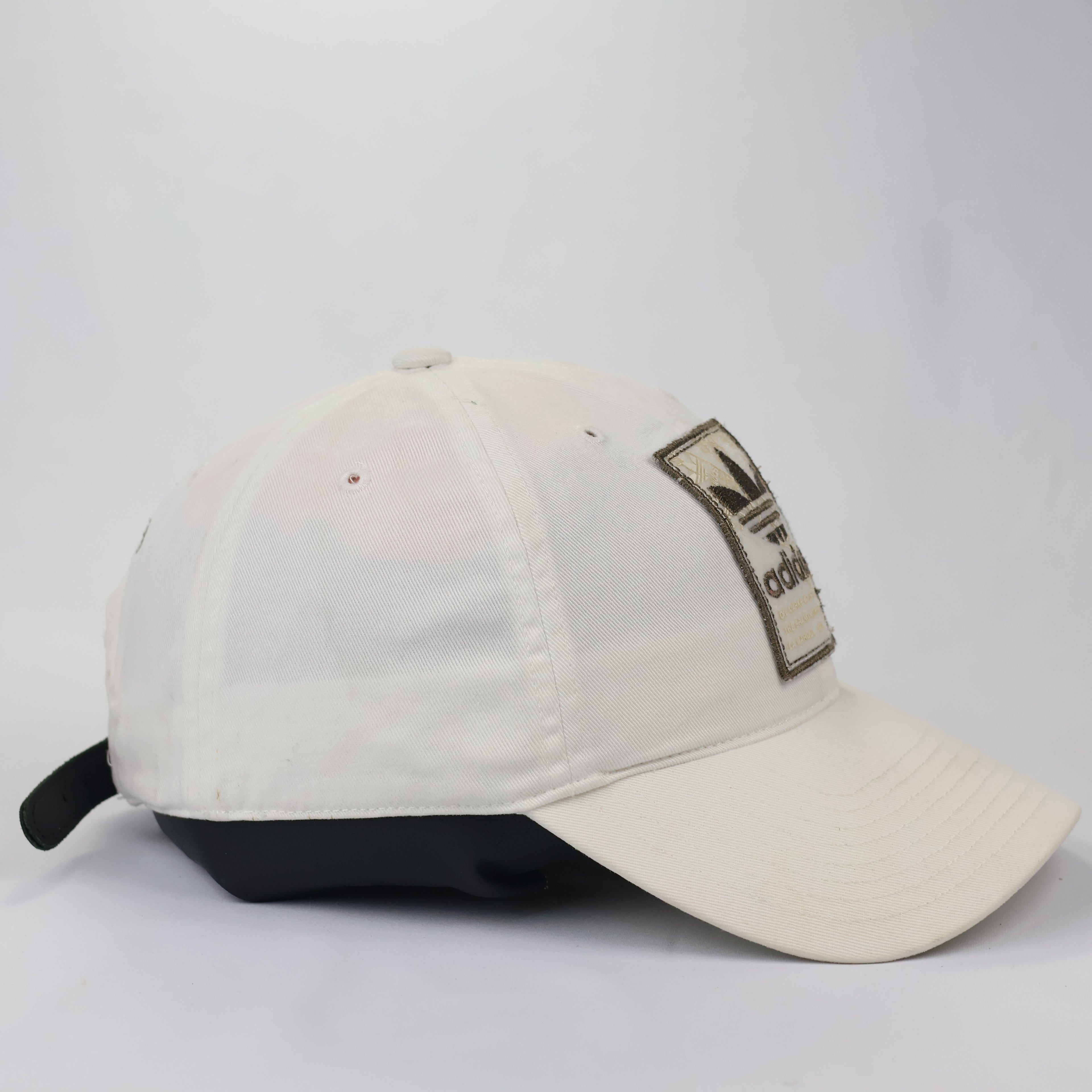 Thrifted adidas Originals Cream Cotton Cap with Leather Strap