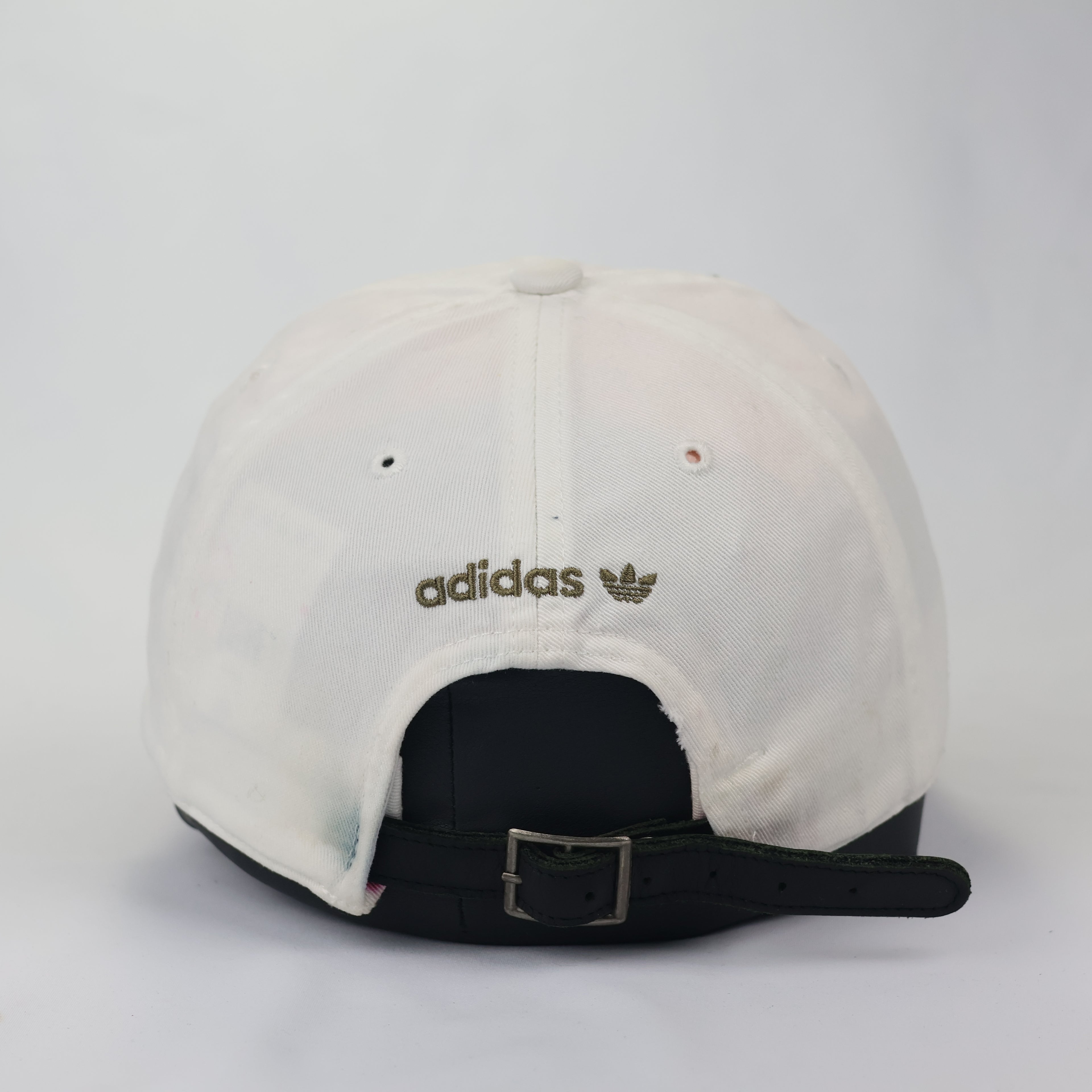 Thrifted adidas Originals Cream Cotton Cap with Leather Strap