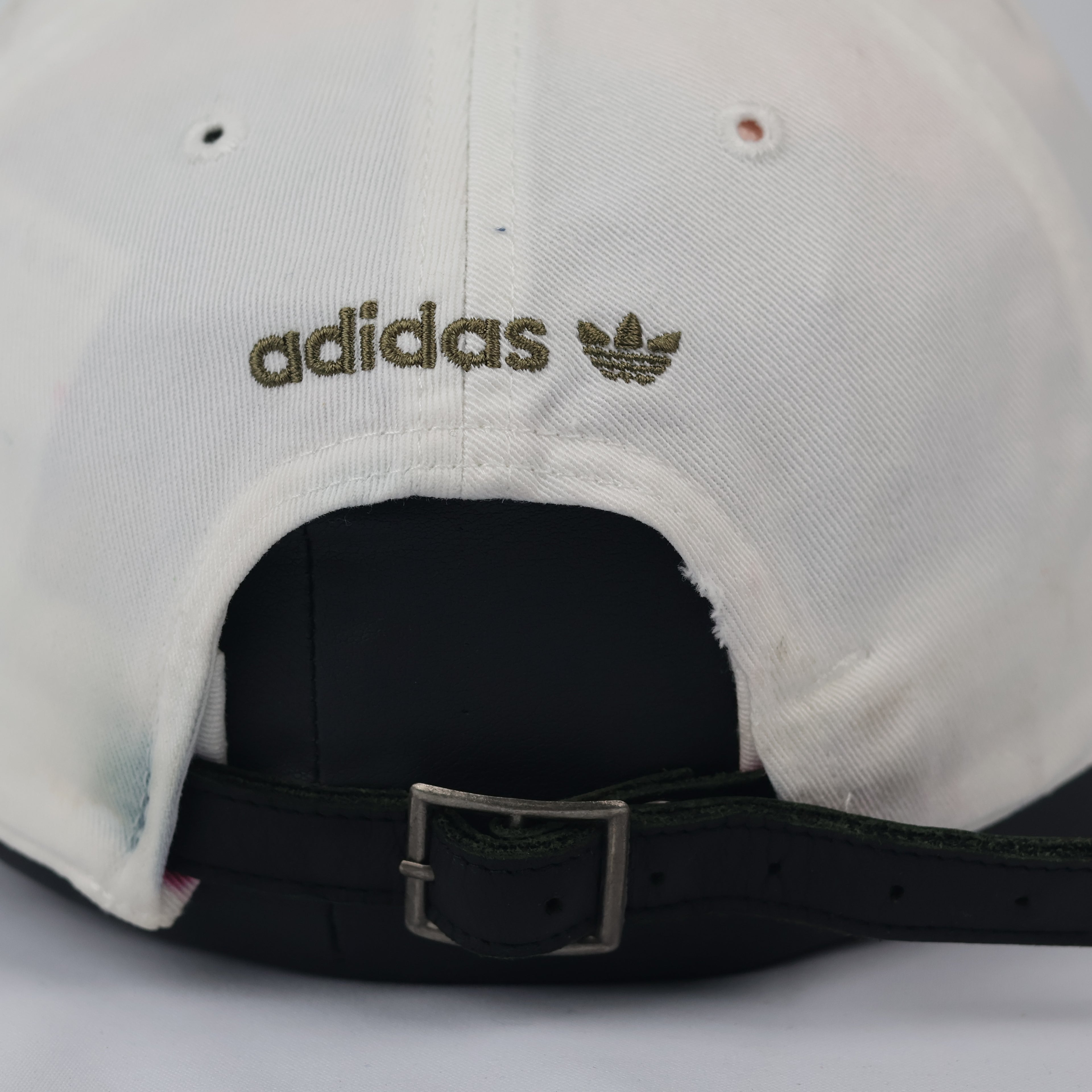 Thrifted adidas Originals Cream Cotton Cap with Leather Strap