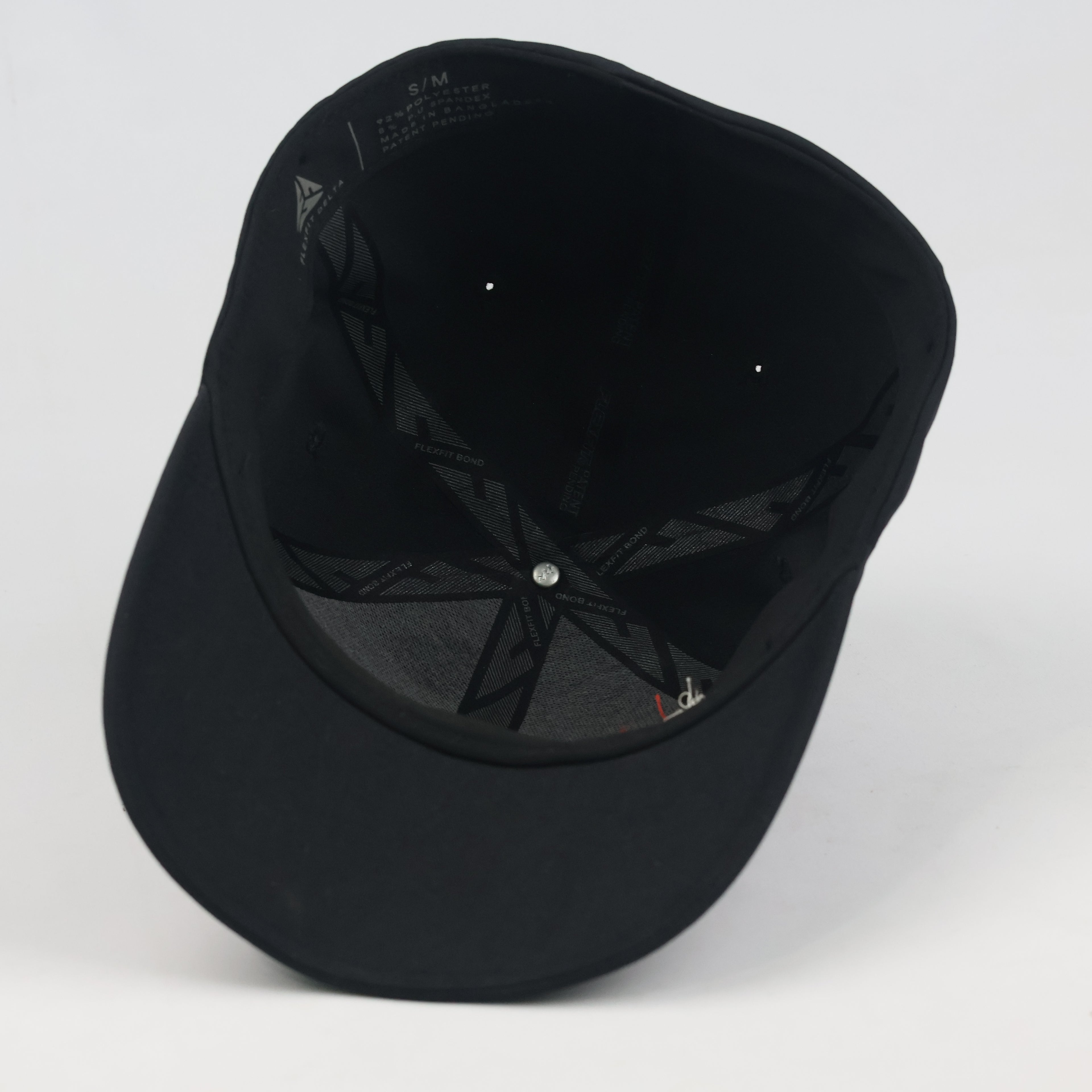 Thrifted Flexfit Delta Black Monogram Logo Fitted Cap - Size S/M (57-58cm)
