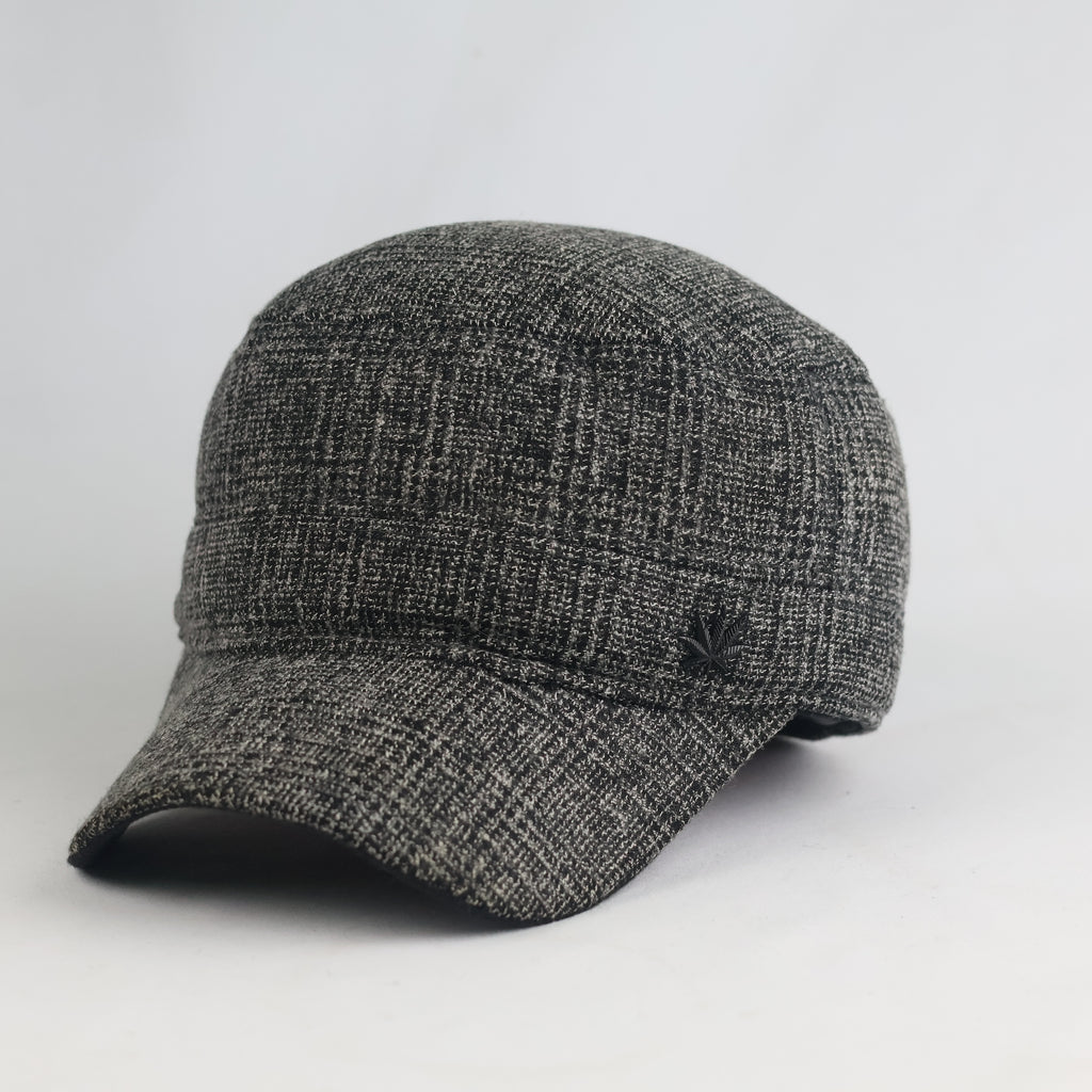 Thrifted Thick Charcoal Winter Military Winter Cap - Flat Top Weed Leaf Hat (57-59cm) | 10996