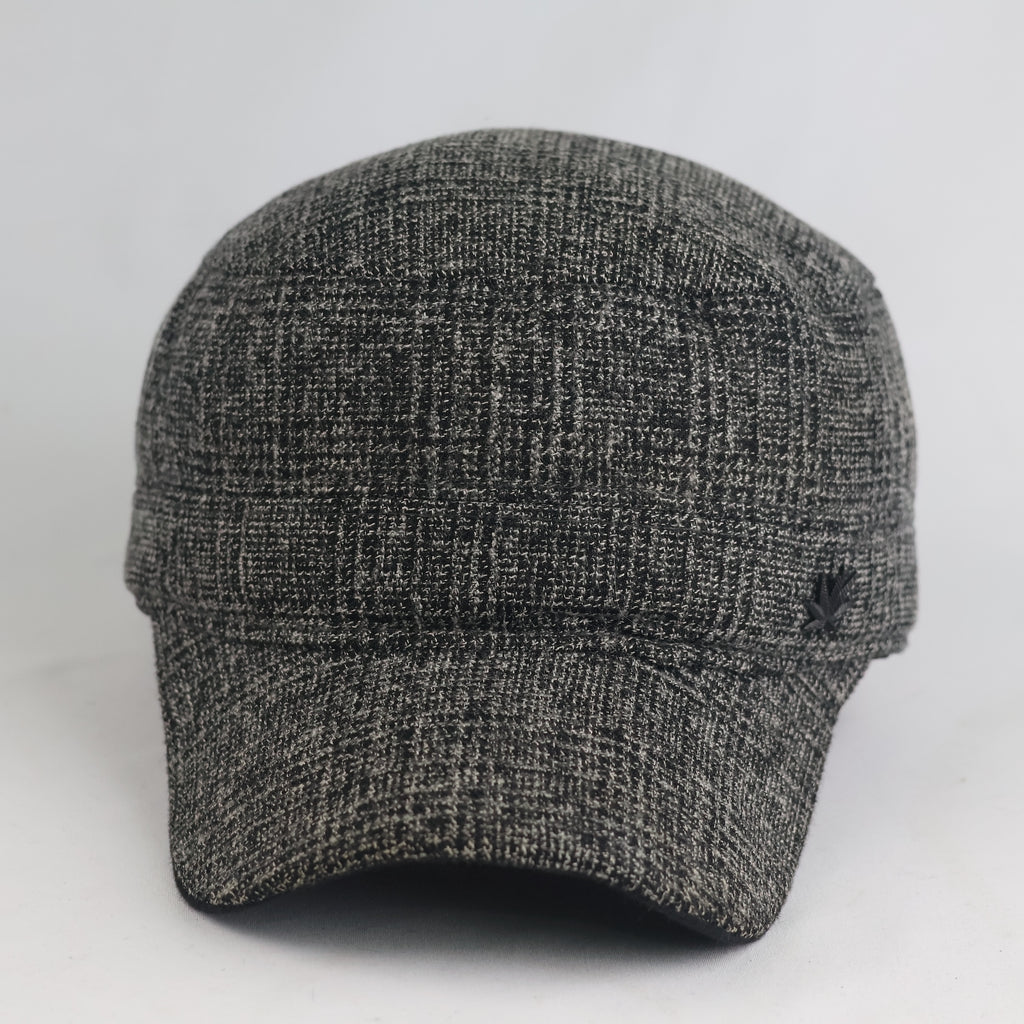Thrifted Thick Charcoal Winter Military Winter Cap - Flat Top Weed Leaf Hat (57-59cm) | 10996