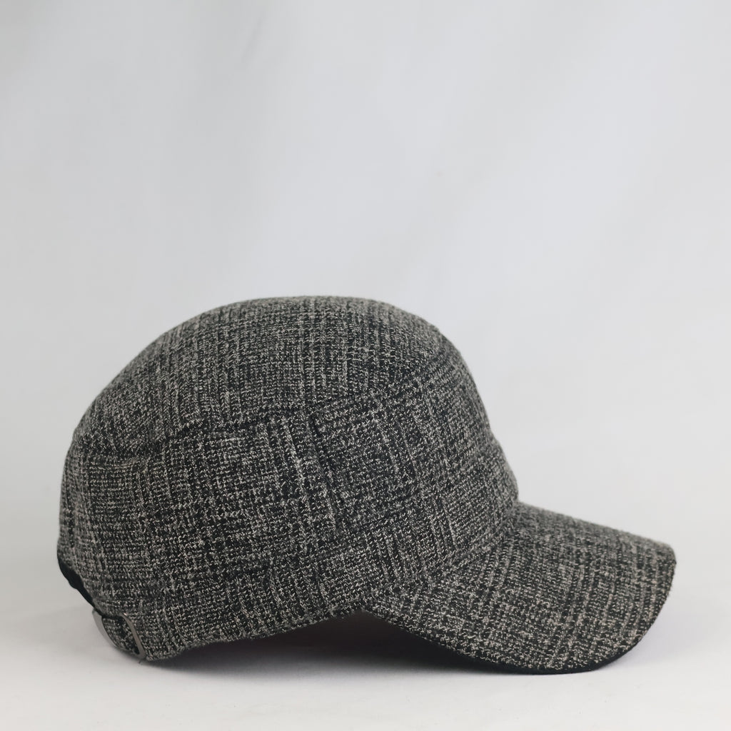 Thrifted Thick Charcoal Winter Military Winter Cap - Flat Top Weed Leaf Hat (57-59cm) | 10996
