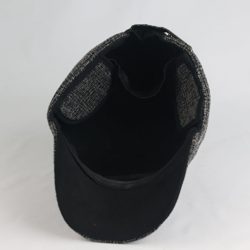 Thrifted Thick Charcoal Winter Military Winter Cap - Flat Top Weed Leaf Hat (57-59cm) | 10996