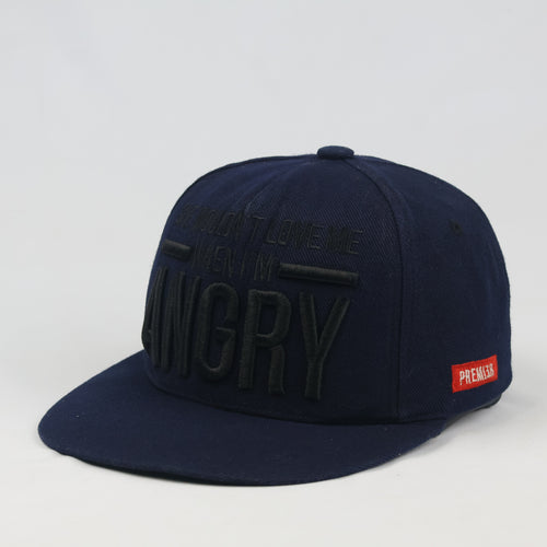 Thrifted Premier Navy Blue "Angry" Slogan Snapback Hat - Size 57-59cm