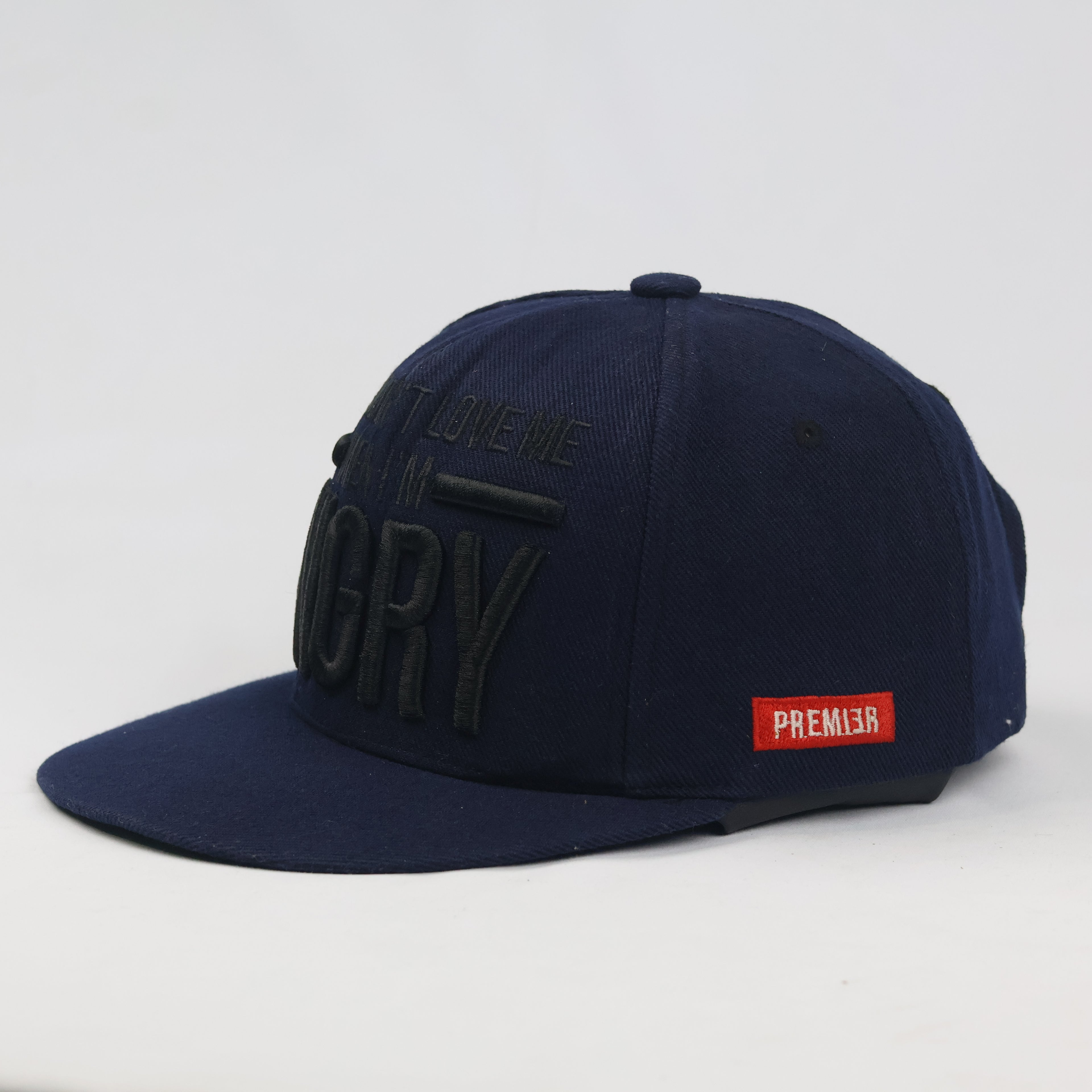 Thrifted Premier Navy Blue "Angry" Slogan Snapback Hat - Size 57-59cm