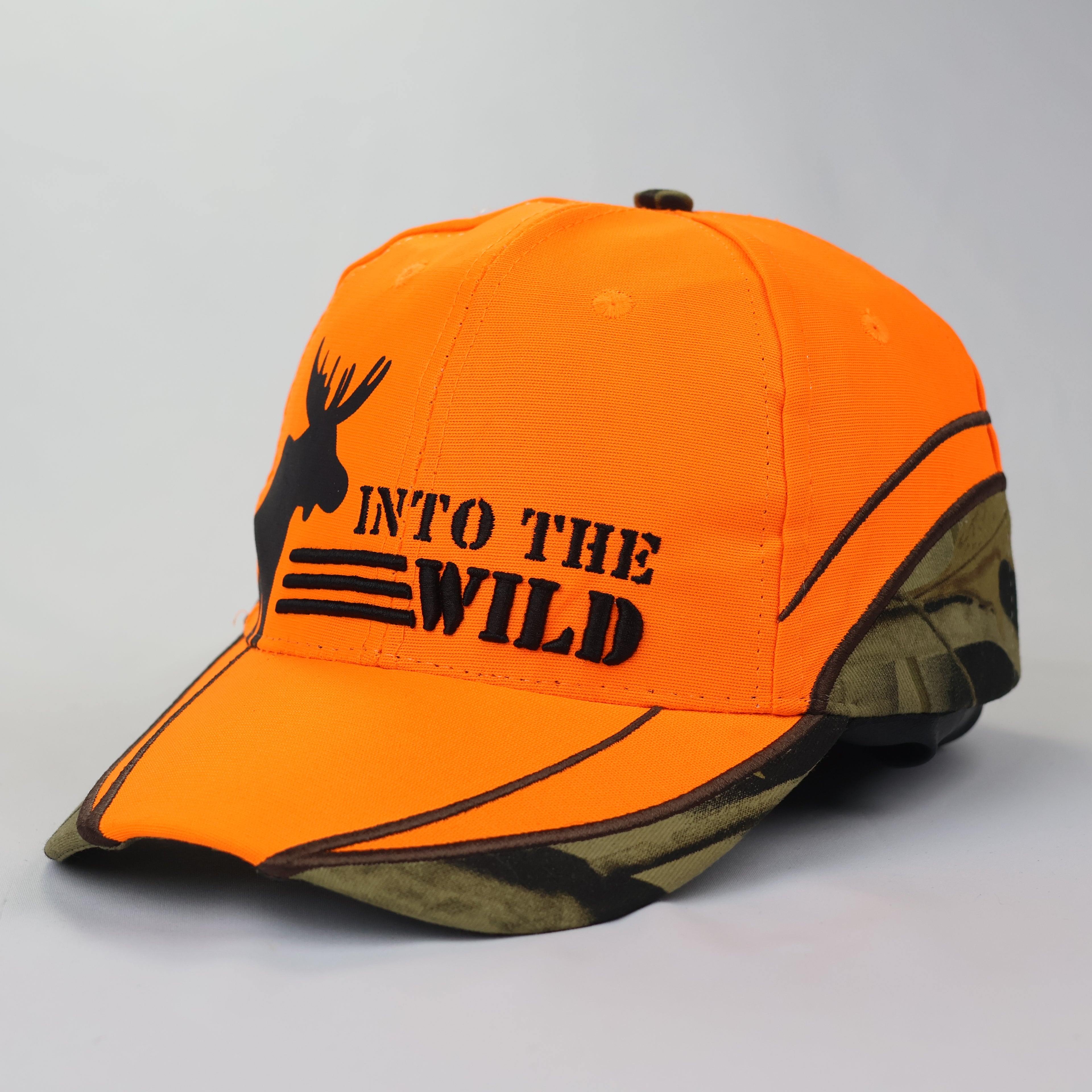 Neon Blaze Orange "Into The Wild" Camo Trim Hunting Cap