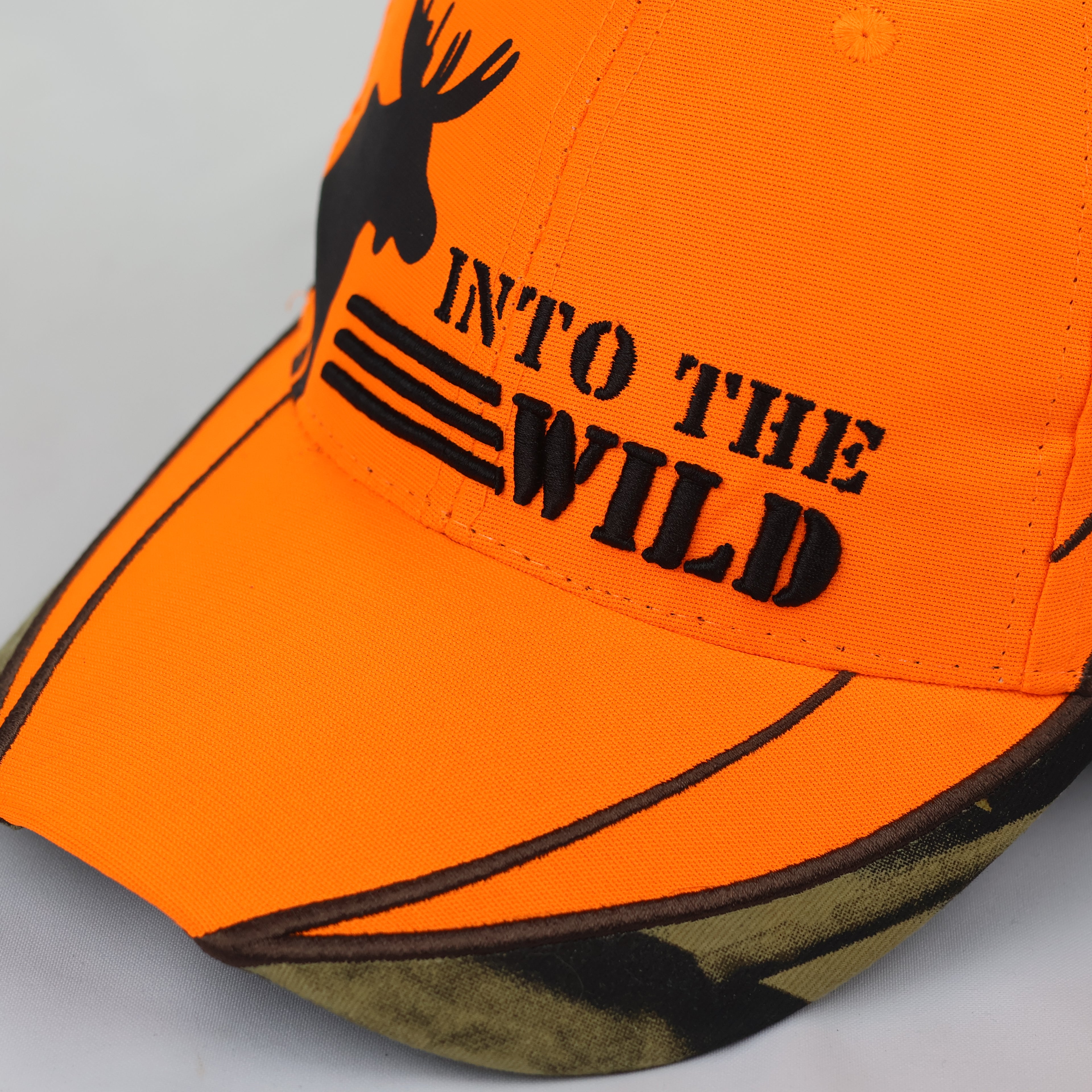 Neon Blaze Orange "Into The Wild" Camo Trim Hunting Cap