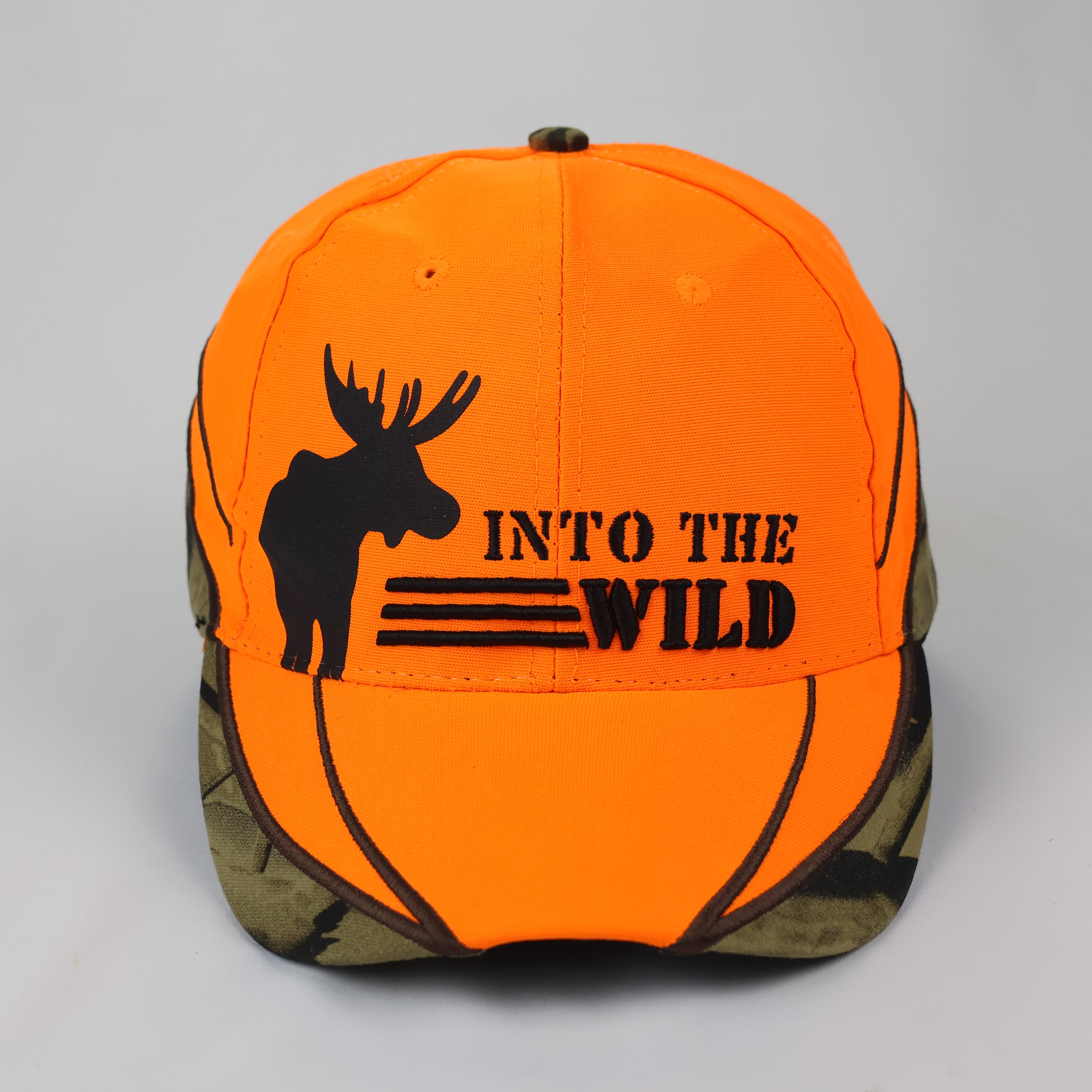 Neon Blaze Orange "Into The Wild" Camo Trim Hunting Cap