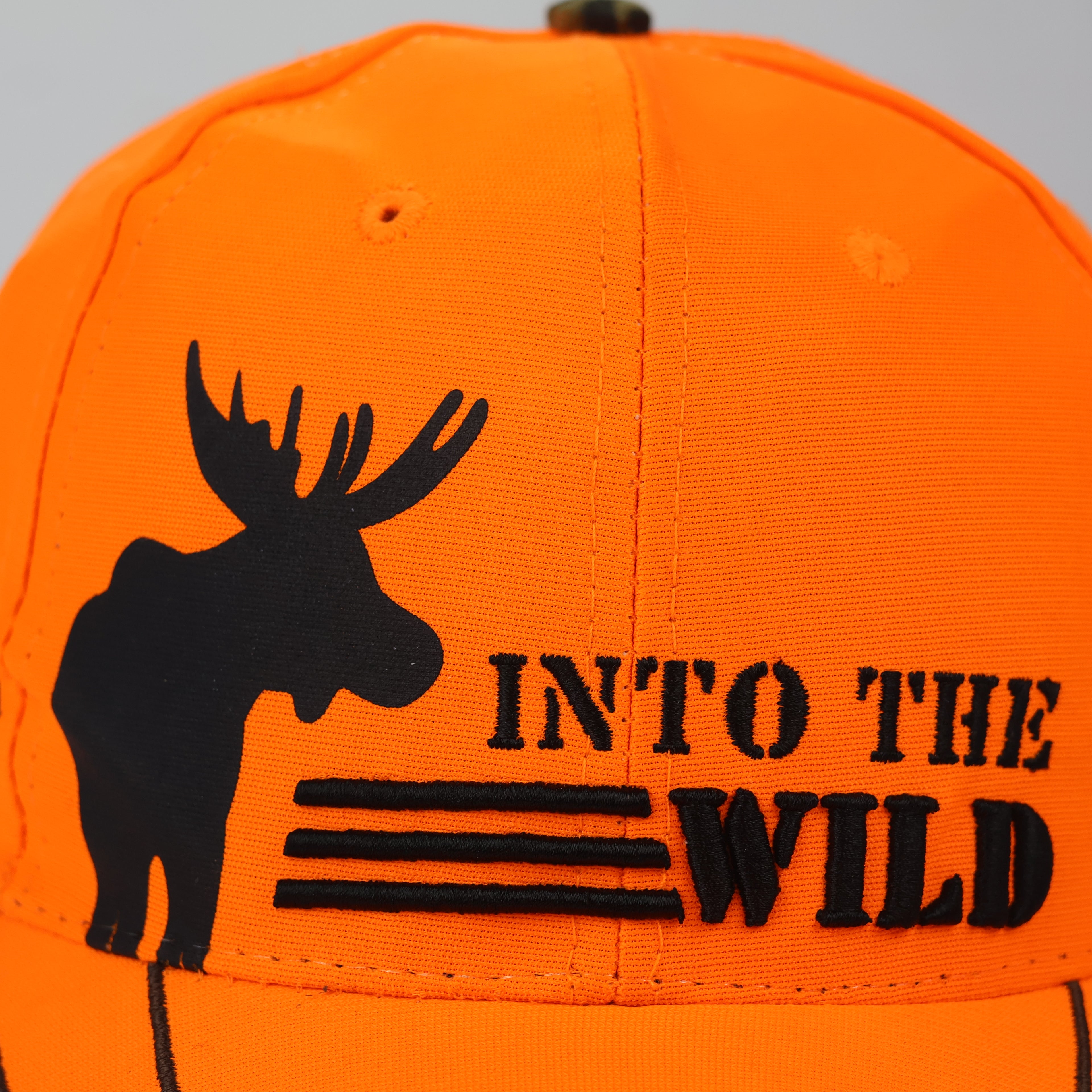Neon Blaze Orange "Into The Wild" Camo Trim Hunting Cap