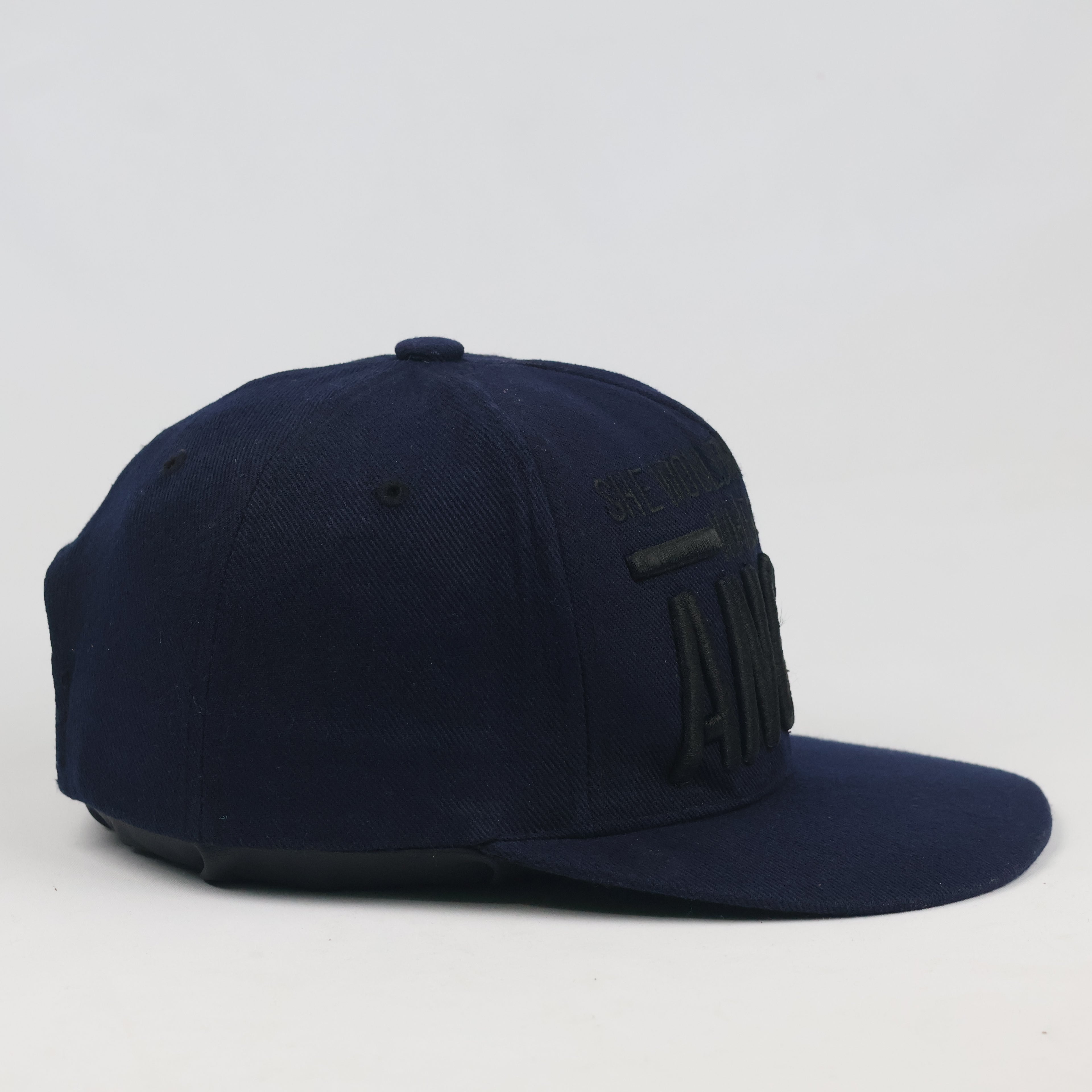 Thrifted Premier Navy Blue "Angry" Slogan Snapback Hat - Size 57-59cm