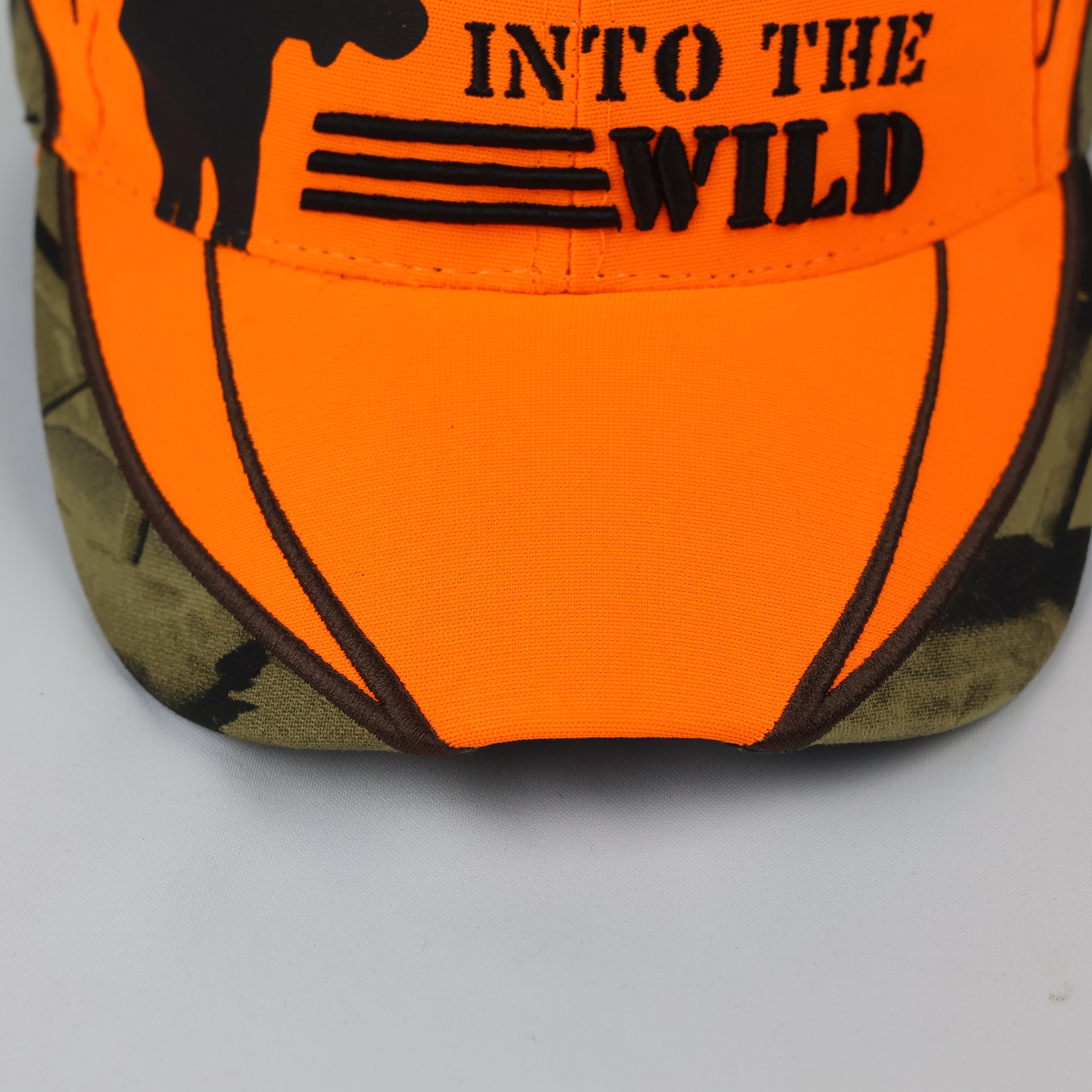 Neon Blaze Orange "Into The Wild" Camo Trim Hunting Cap