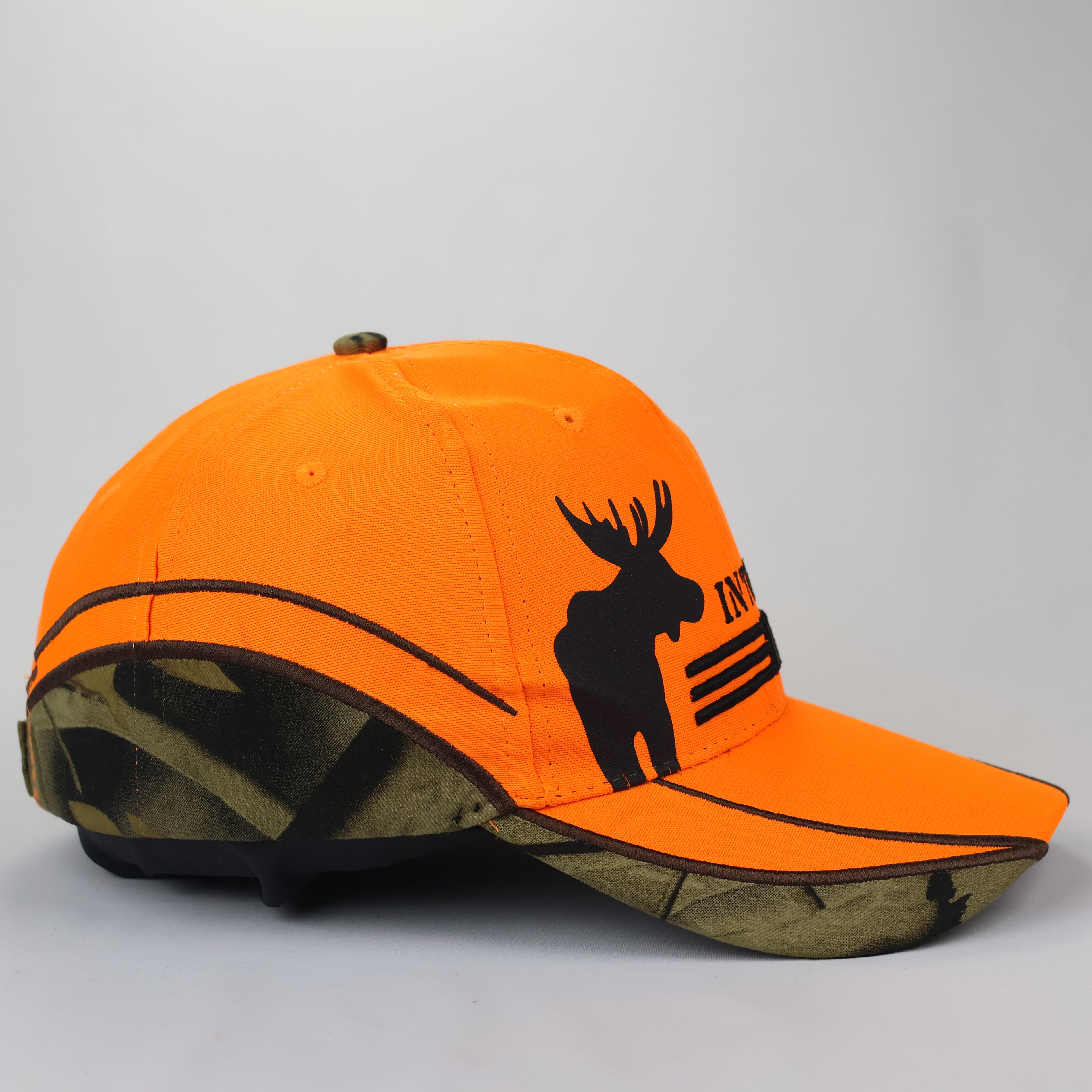 Neon Blaze Orange "Into The Wild" Camo Trim Hunting Cap