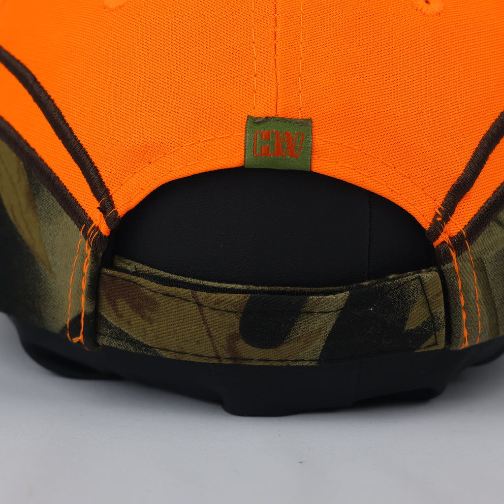 Neon Blaze Orange "Into The Wild" Camo Trim Hunting Cap