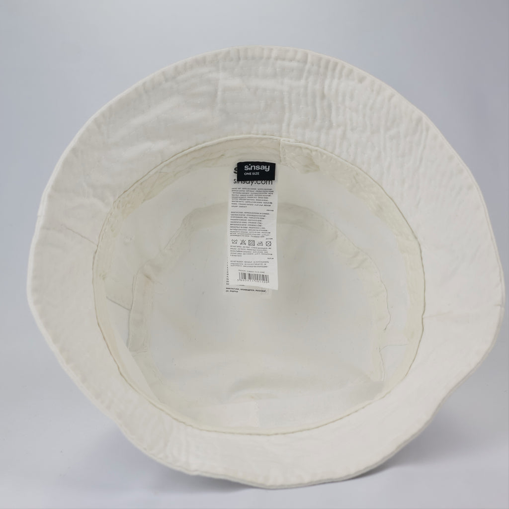 Sinsay Minimalist "Something More" Cotton Thrifted Bucket Hat - White