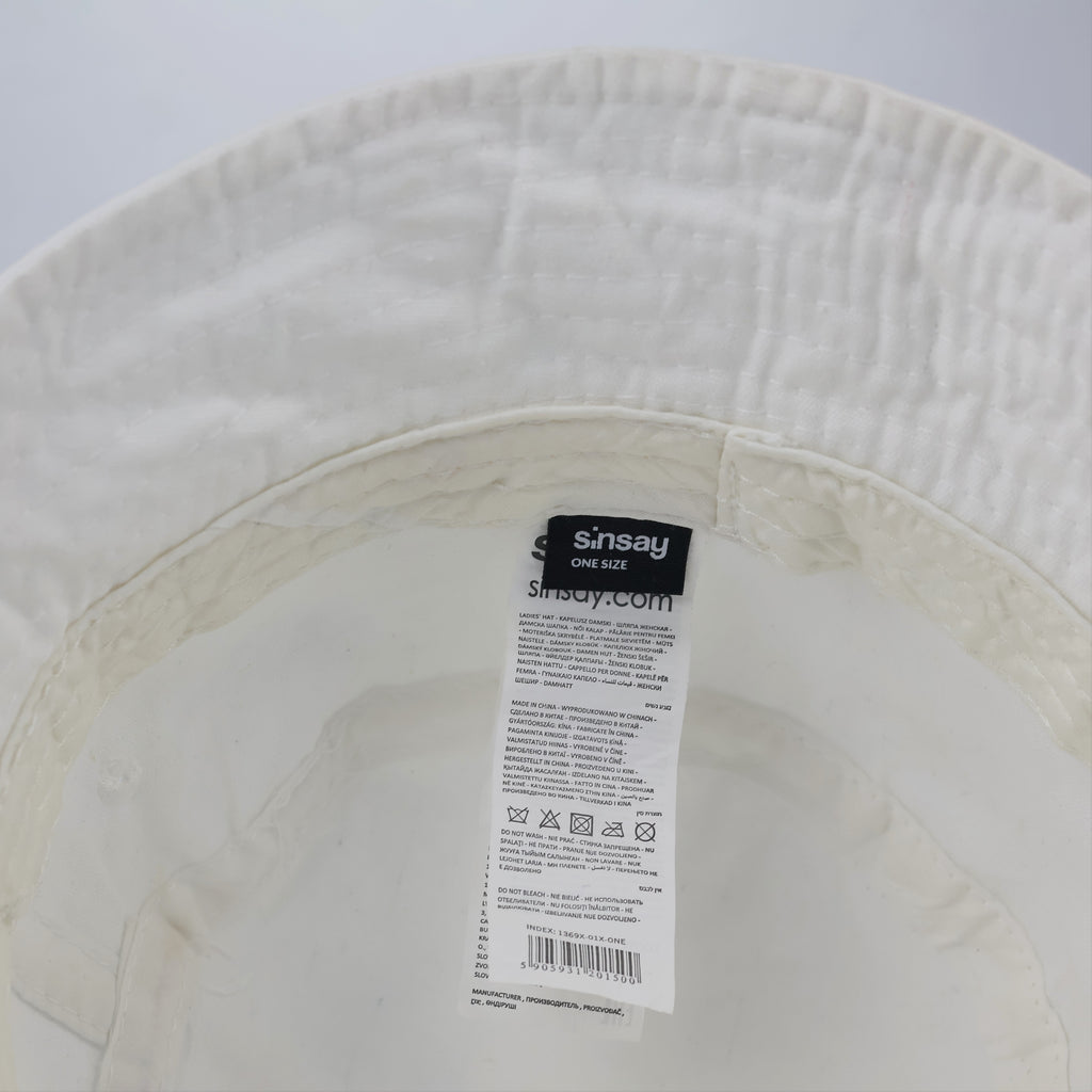 Sinsay Minimalist "Something More" Cotton Thrifted Bucket Hat - White