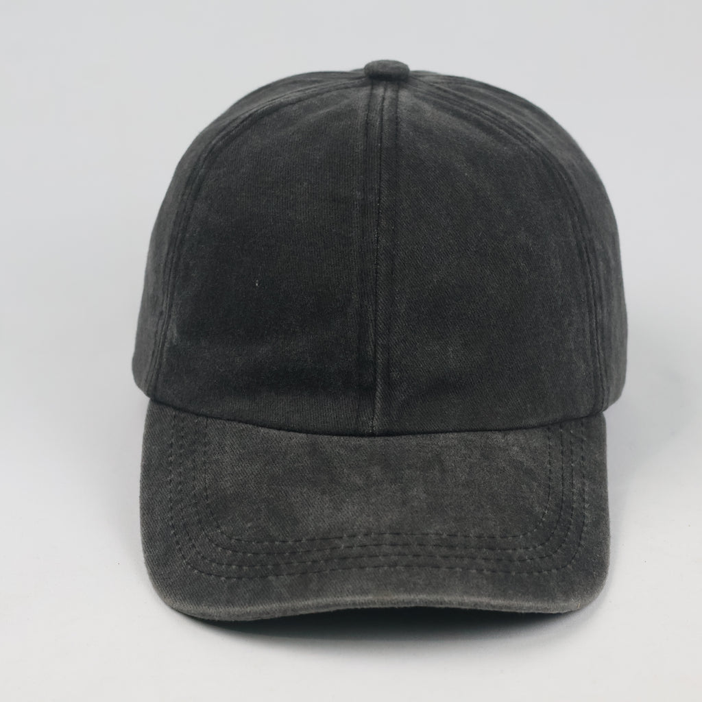 Thrifted Faded Black Acid Wash Cotton Baseball Cap - Size 57-59cm