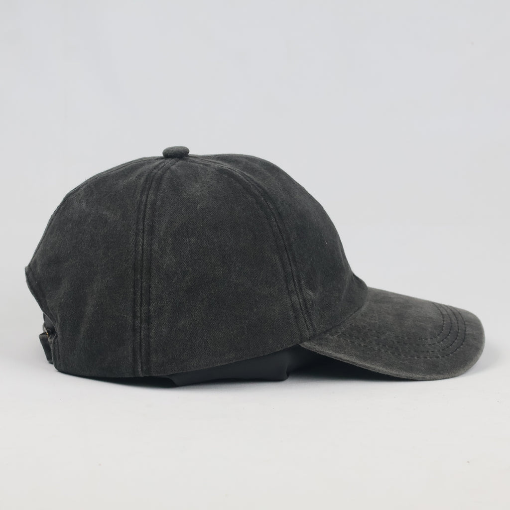 Thrifted Faded Black Acid Wash Cotton Baseball Cap - Size 57-59cm