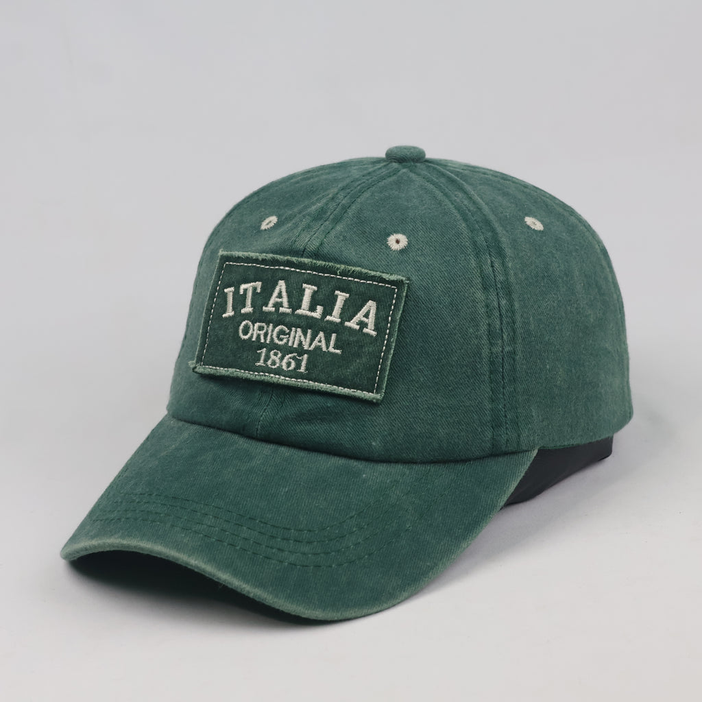 Thrifted Faded Dark Green Italia Embroidered Cotton Dad Hat - Size 56-58cm