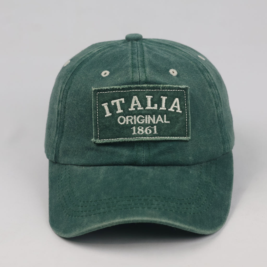Thrifted Faded Dark Green Italia Embroidered Cotton Dad Hat - Size 56-58cm