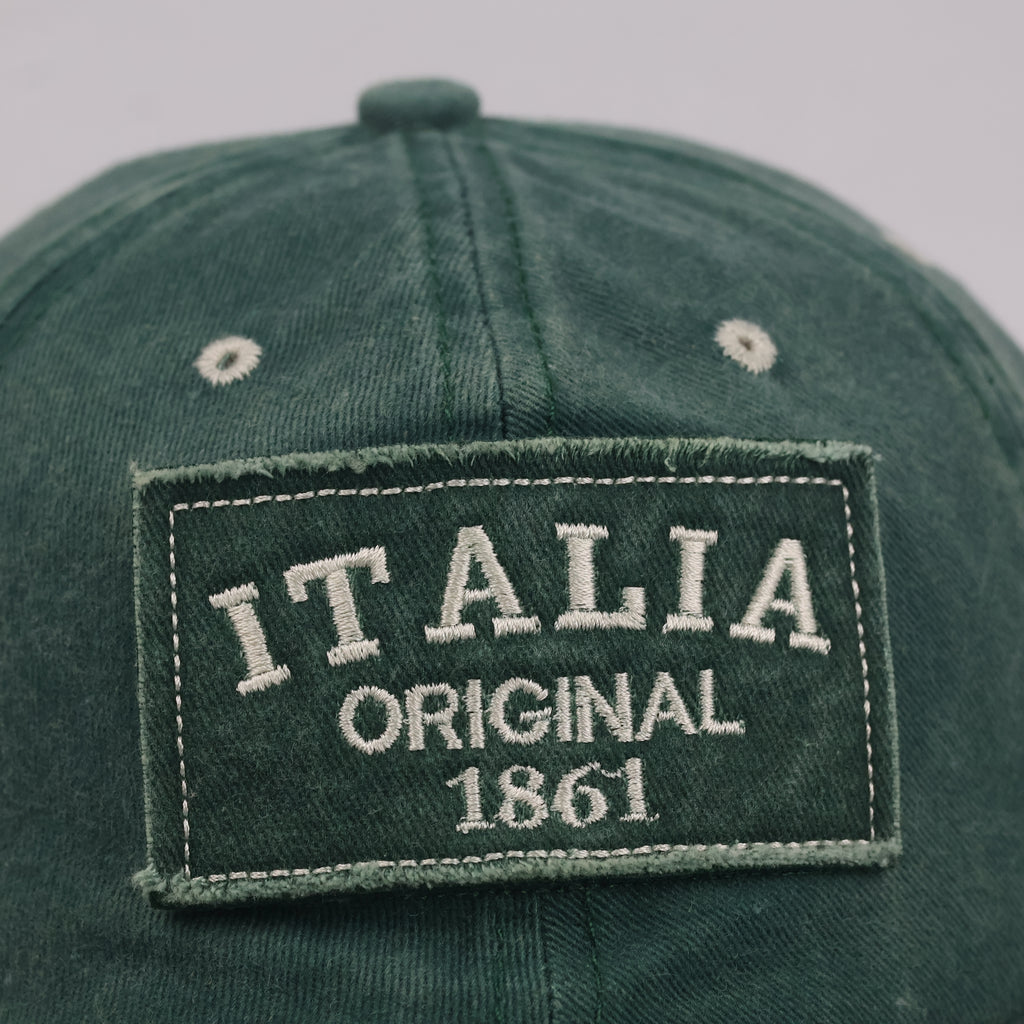 Thrifted Faded Dark Green Italia Embroidered Cotton Dad Hat - Size 56-58cm