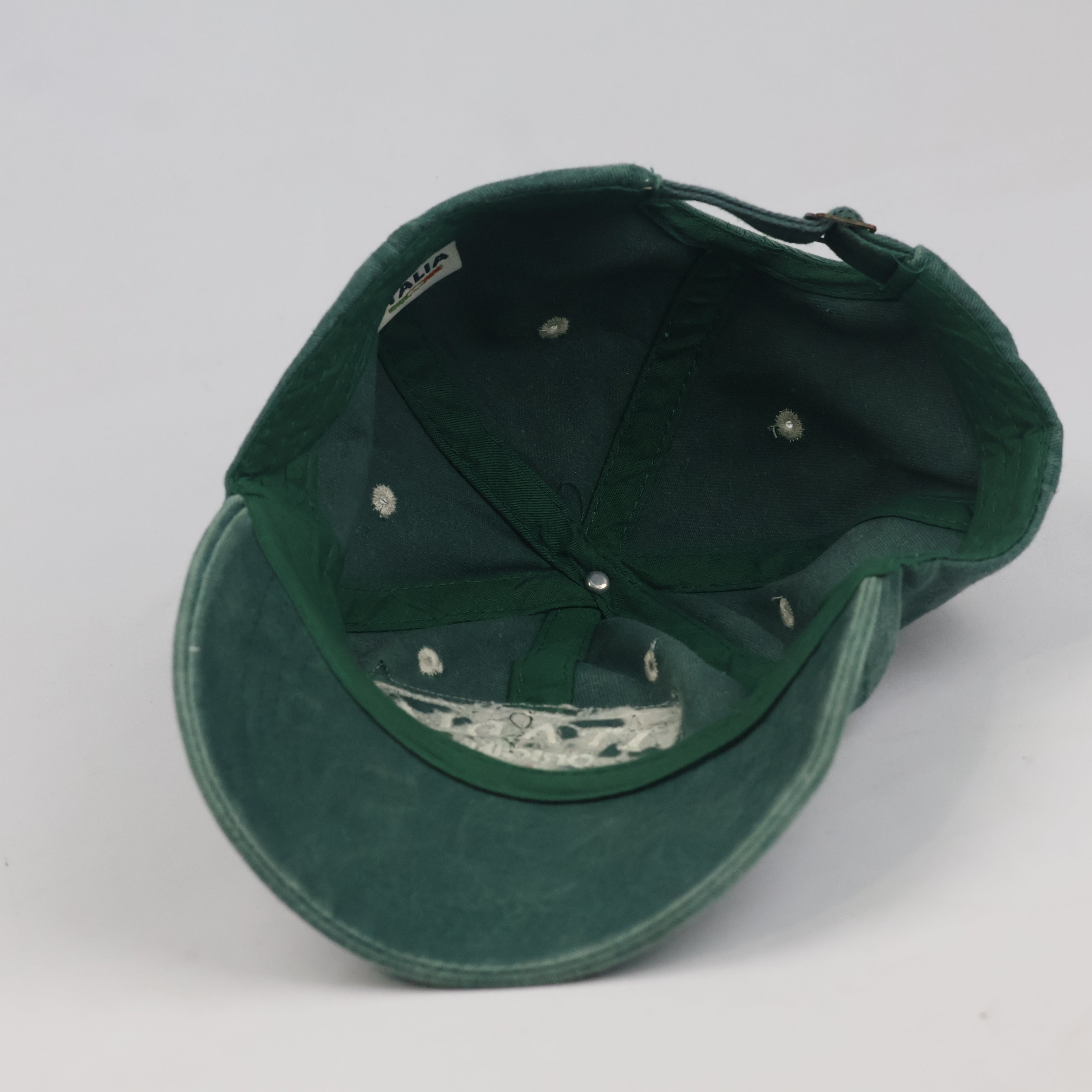 Thrifted Faded Dark Green Italia Embroidered Cotton Dad Hat - Size 56-58cm