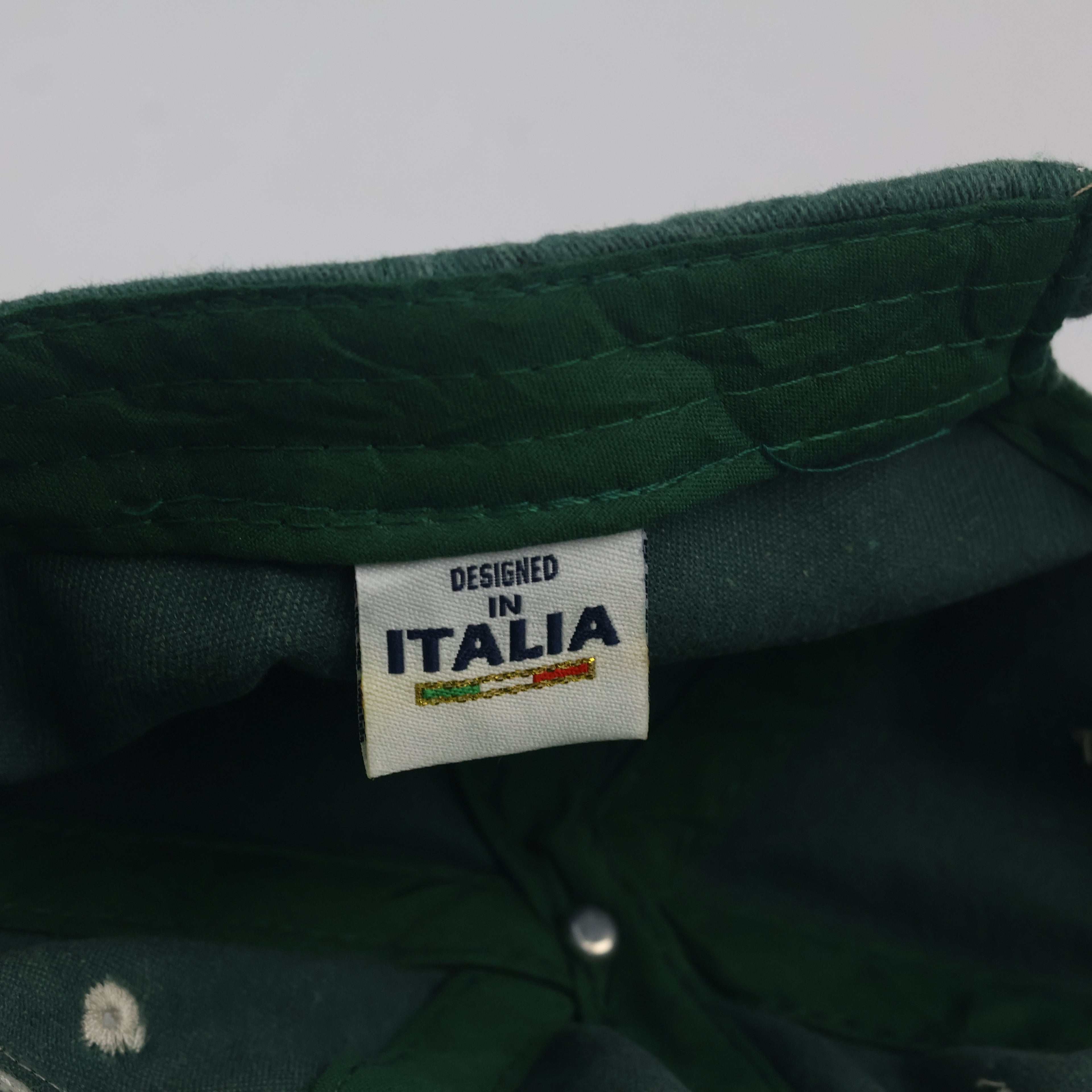 Thrifted Faded Dark Green Italia Embroidered Cotton Dad Hat - Size 56-58cm
