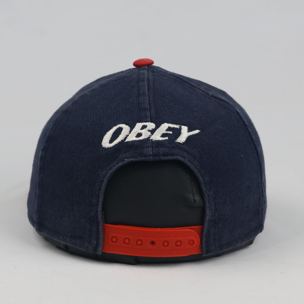 Thrifted Obey Two-Tone Navy Red Embroidered Snapback Hat - Size 54-56cm