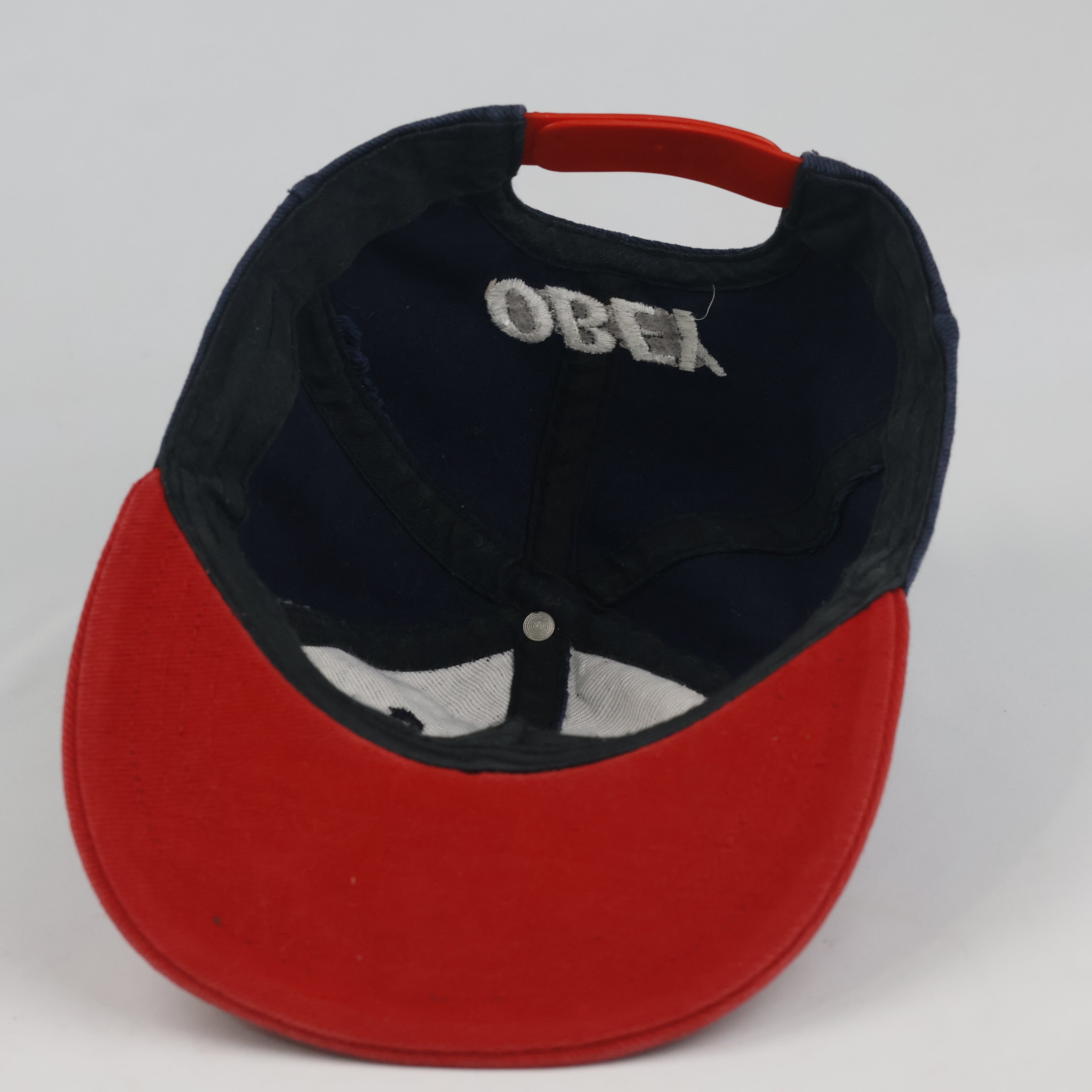 Thrifted Obey Two-Tone Navy Red Embroidered Snapback Hat - Size 54-56cm