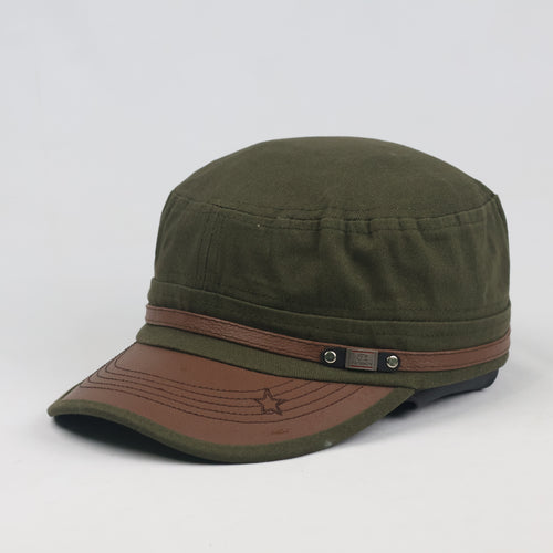Thrifted Olive Army Style Military Flat Top Cap - Size 57-59cm