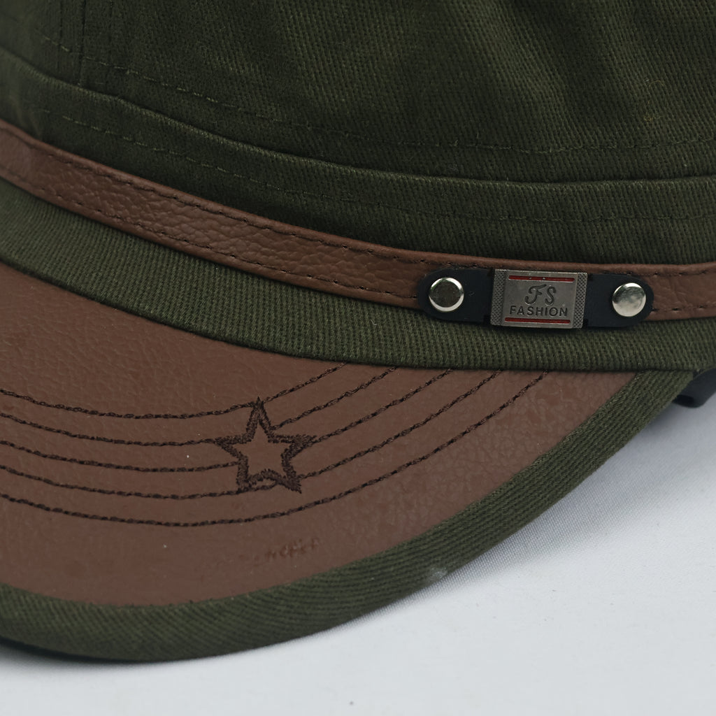 Thrifted Olive Army Style Military Flat Top Cap - Size 57-59cm