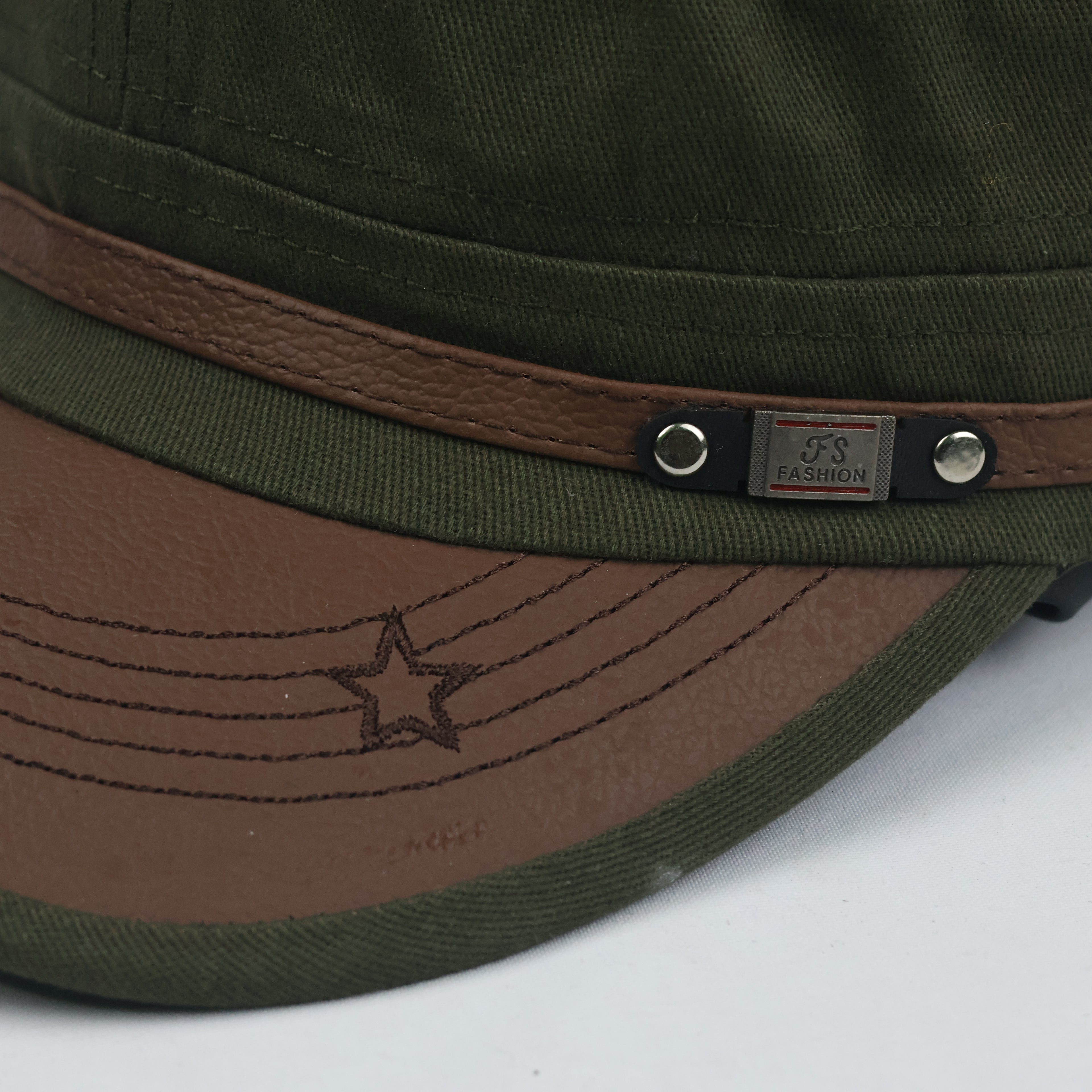 Thrifted Olive Army Style Military Flat Top Cap - Size 57-59cm