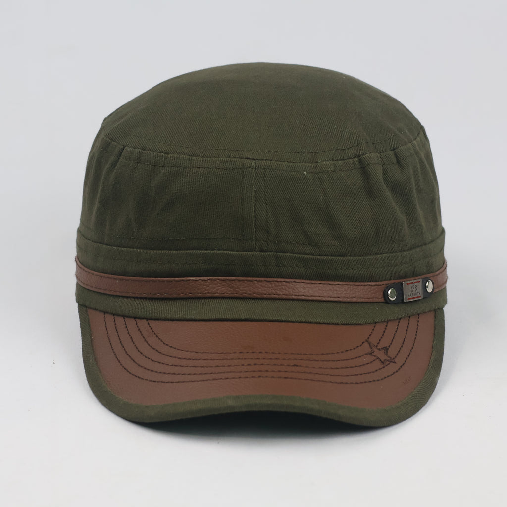 Thrifted Olive Army Style Military Flat Top Cap - Size 57-59cm