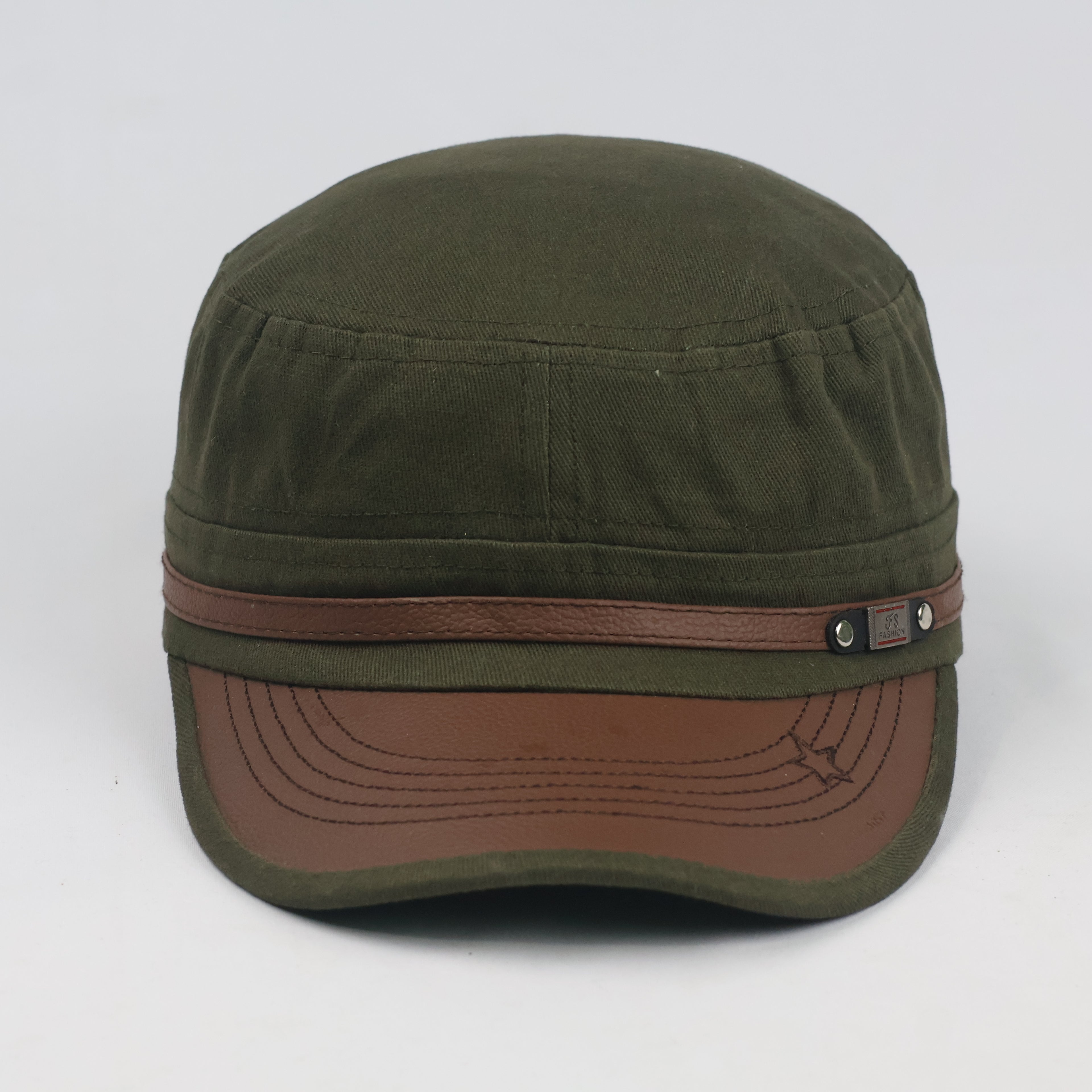 Thrifted Olive Army Style Military Flat Top Cap - Size 57-59cm