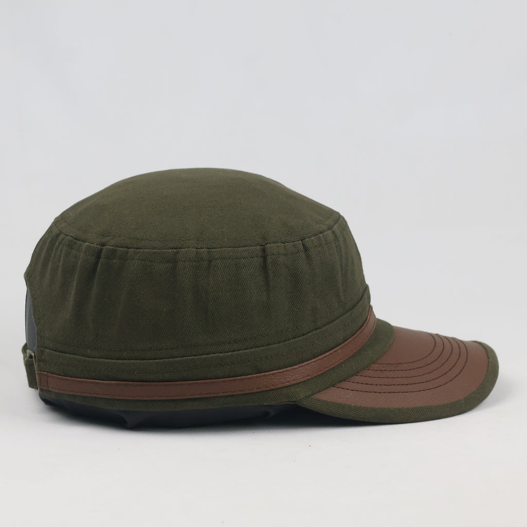 Thrifted Olive Army Style Military Flat Top Cap - Size 57-59cm