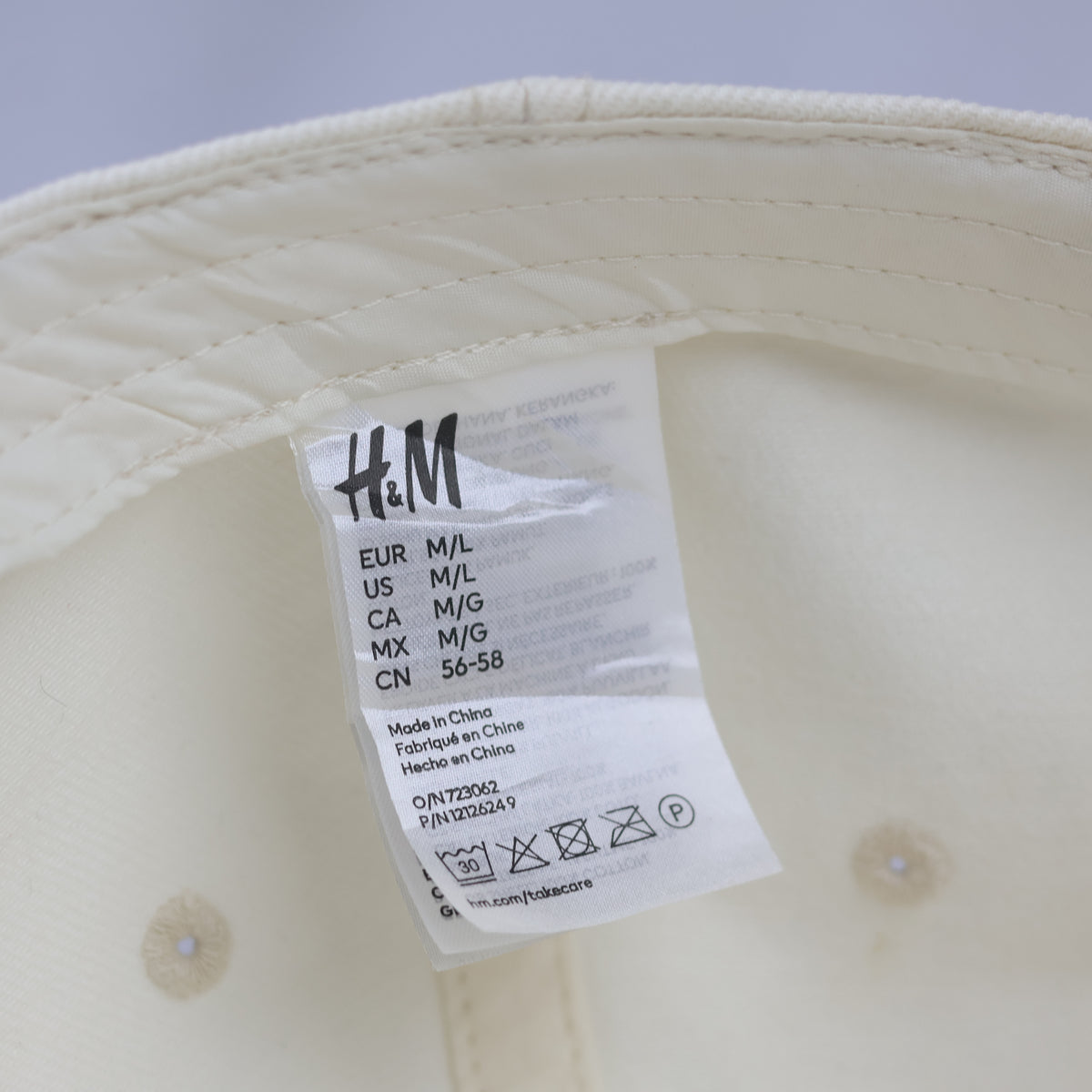 Thrifted Beige Blank Hat by H&M - 6-Panel Adjustable Cap 56-58cm | 10995
