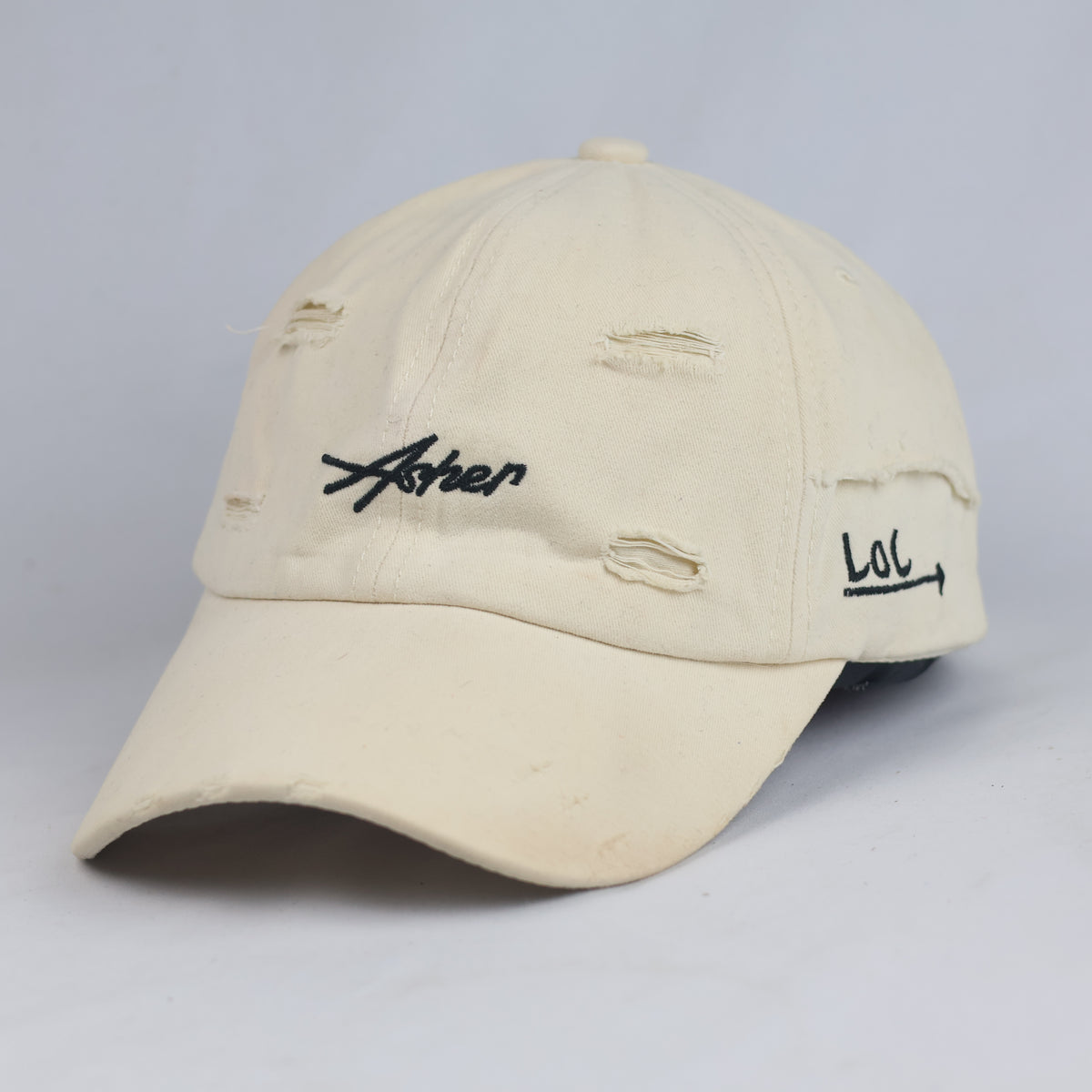 Thrifted Cream "Asher" Embroidered Baseball Cap - Vintage Ripped Style Dad Hat (56-57cm) | 10994