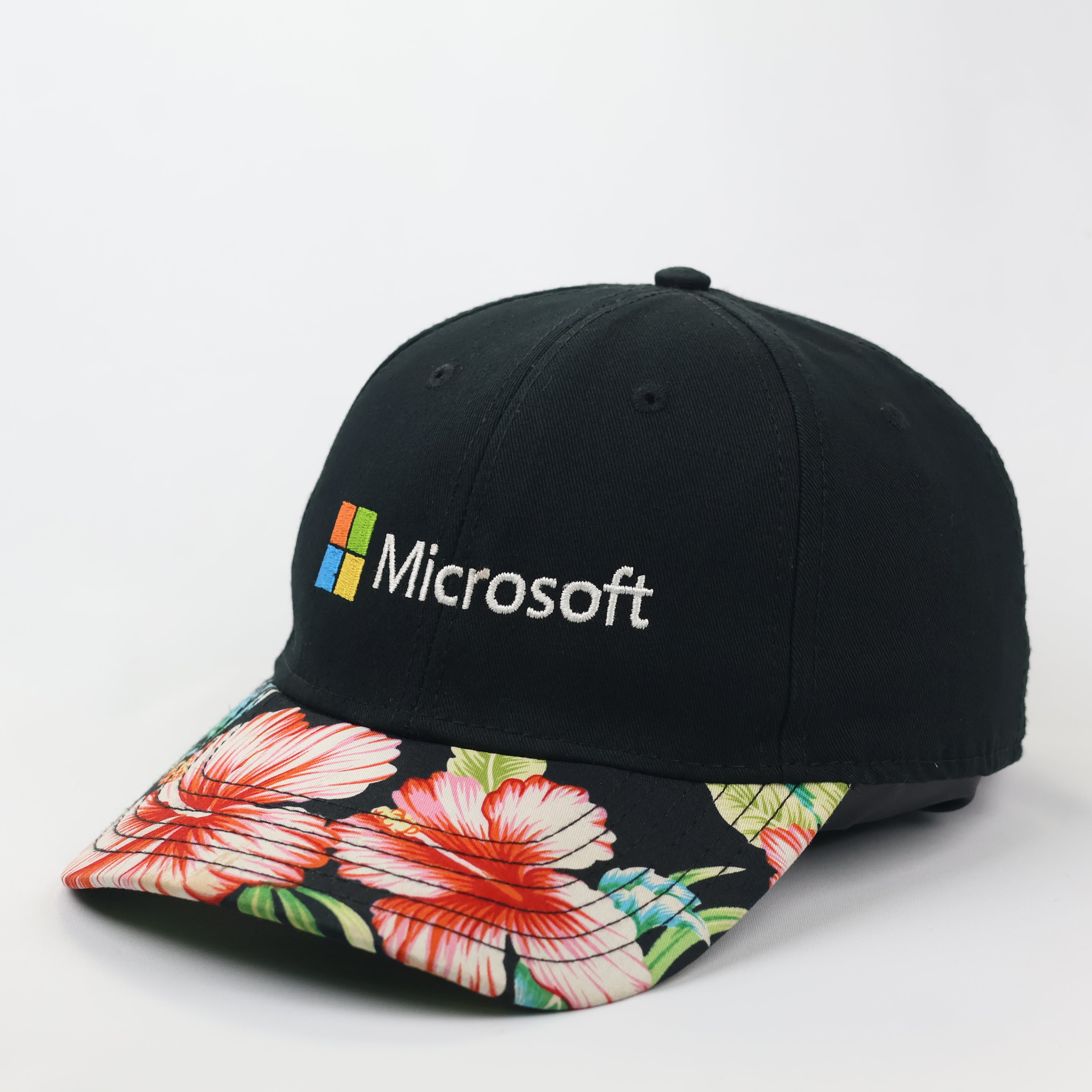 Thrifted Microsoft Embroidered Cap - Hawaiian Hibiscus Floral Brim