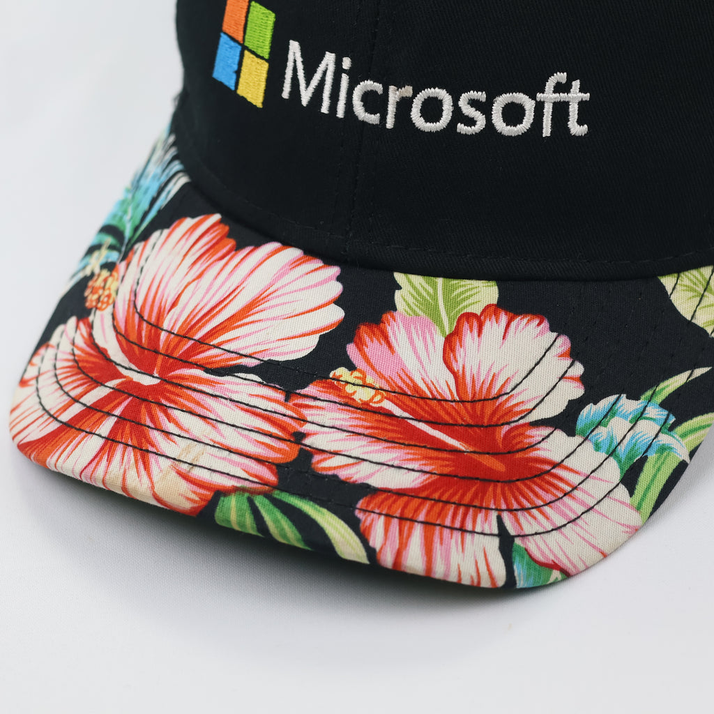 Thrifted Microsoft Embroidered Cap - Hawaiian Hibiscus Floral Brim