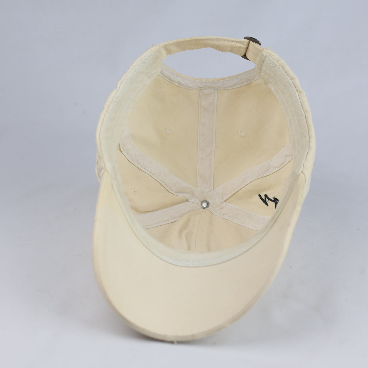 Thrifted Cream "Asher" Embroidered Baseball Cap - Vintage Ripped Style Dad Hat (56-57cm) | 10994