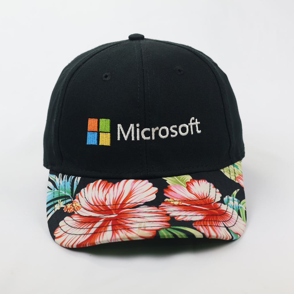 Thrifted Microsoft Embroidered Cap - Hawaiian Hibiscus Floral Brim