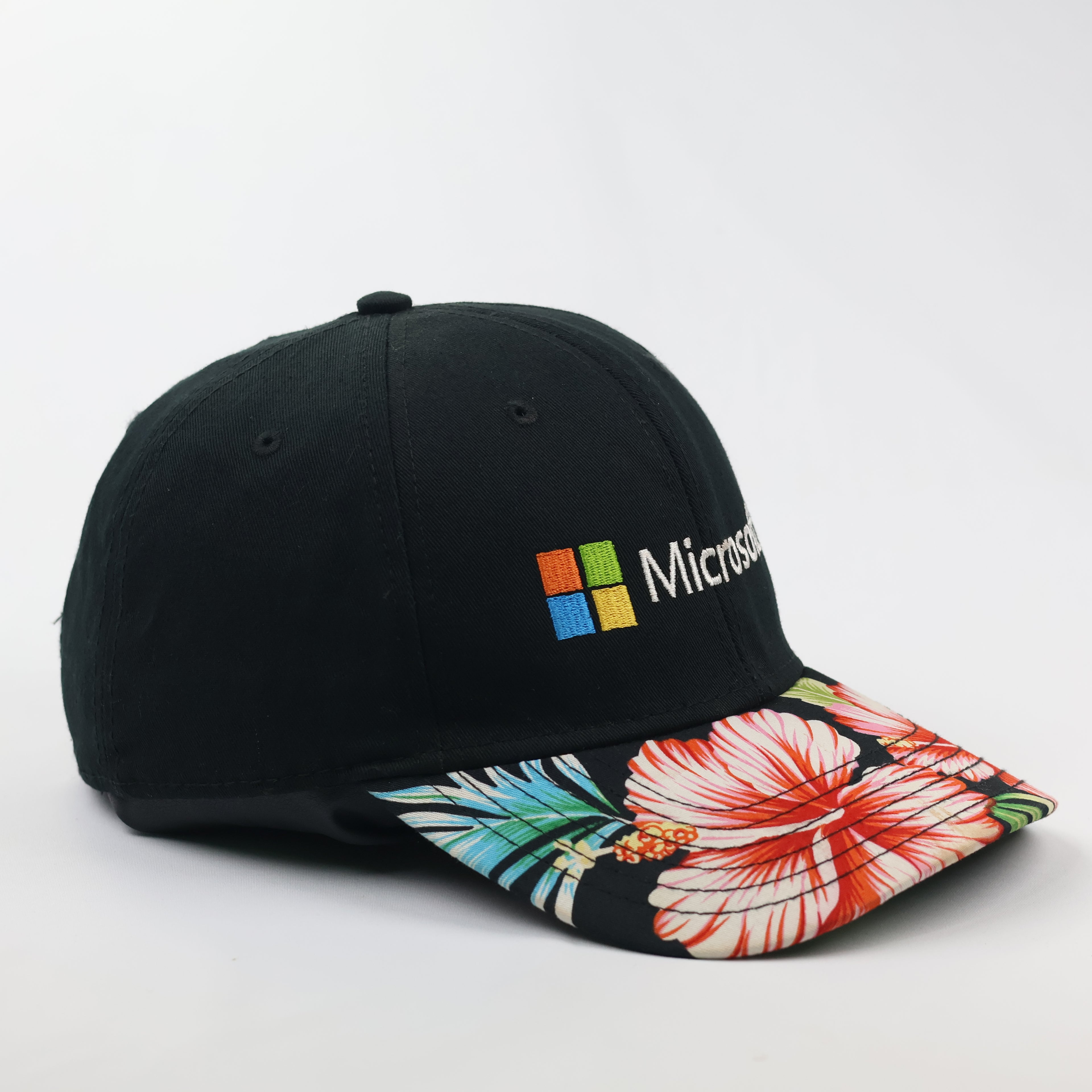 Thrifted Microsoft Embroidered Cap - Hawaiian Hibiscus Floral Brim